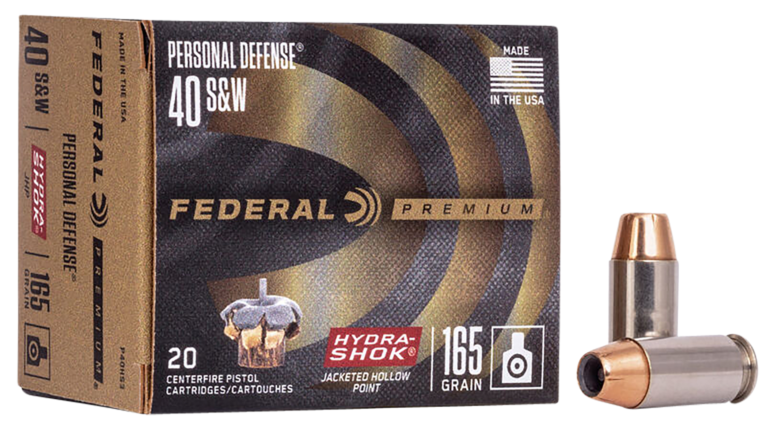 Federal P40HS3 Premium Personal Defense 40S&W 165gr Hydra-Shok Jacketed Hollow Point 20 Per Box/25 Case