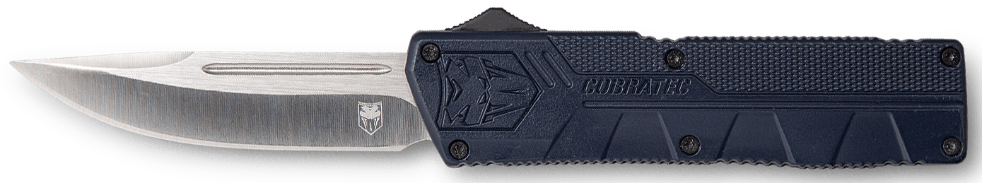 CobraTec Knives NYCTLWDNS Lightweight 3.25" OTF Drop Point Plain D2 Steel Blade/NYPD Blue Aluminum Handle Includes Pocket Clip