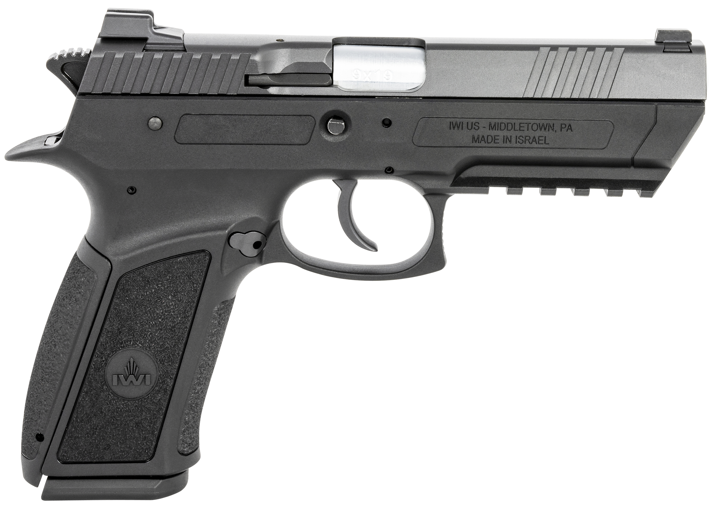 IWI US J941PL9-II Jericho 941 Enhanced 9mm Luger Caliber with 4.40" Barrel, 16+1 Capacity, Overall Black Finish, Picatinny Rail Frame, Serrated Steel Slide & Polymer Grip