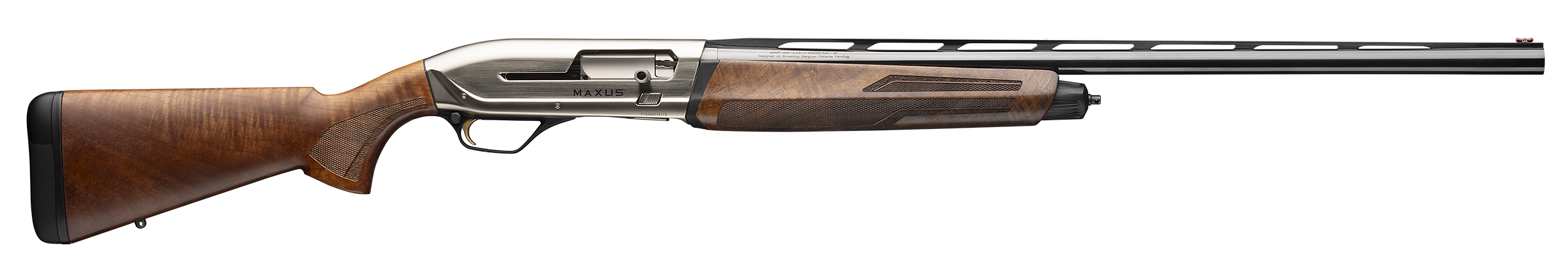 Browning 011779204 Maxus II Upland Full Size 12 Gauge Semi-Auto 3" 4, 2 3/4" Shells 28" Matte Blued Vent Rib Barrel, Satin Nickel Aluminum Receiver, Grade I Turkish Walnut Wood Stock w/Adj Shim
