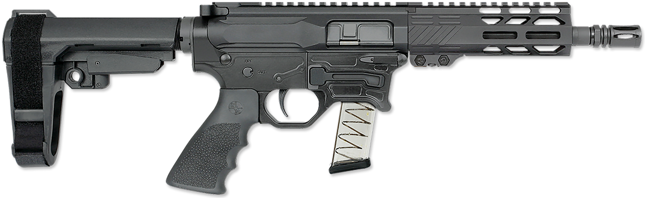 Rock River Arms BT92132 LAR-BT9G  9mm Luger 15+1 7" Black Threaded Barrel, M-LOK Handguard, Black Aluminum Picatinny Rail Receiver, Black Polymer SB Tactical SBA3 Arm Brace, Black Hogue Rubber Grip