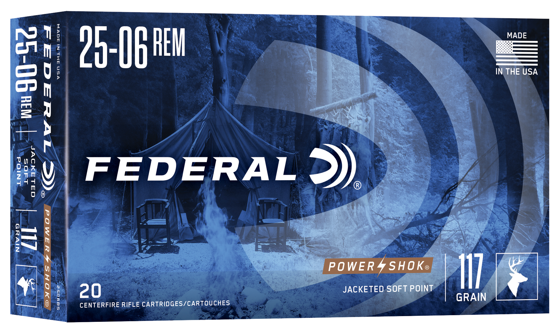 Federal 2506BS Power-Shok 25-06Rem 117gr Jacketed Soft Point 20 Per Box/10 Case