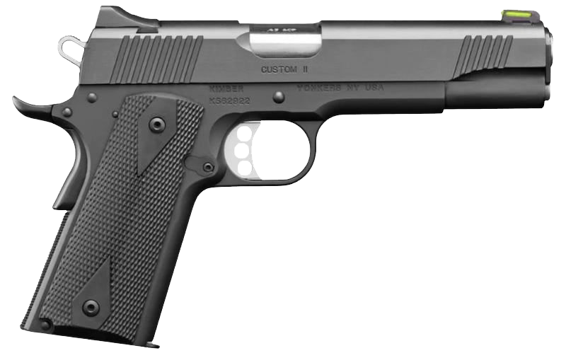 Kimber Mfg, Inc 3700549 Custom II Full Size Frame 45 ACP 8+1 5" Stainless Match Grade Barrel, Matte Black Serrated Stainless Steel Slide, Matte Black Steel Frame w/Beavertail, Black Hogue Rubber Grip