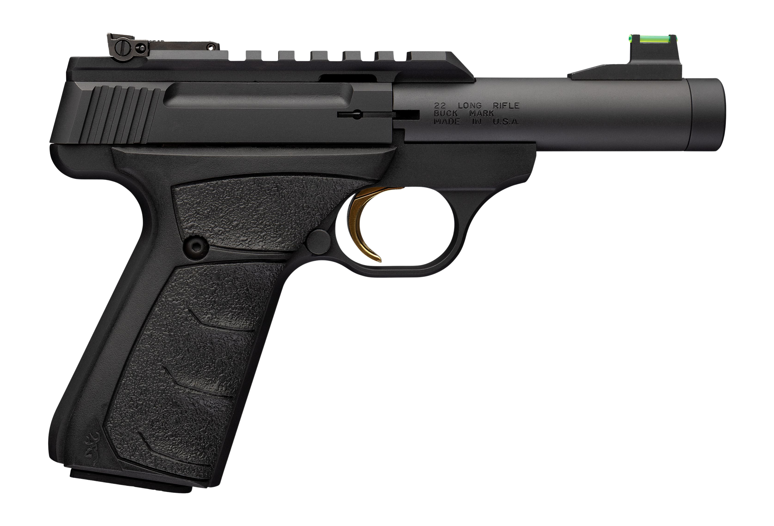 Browning 051610490 Buck Mark Micro SR 22 LR 10+1 4" Matte Black Threaded Bull Barrel, Serrated w/Picatinny Rail Slide, Matte Black Aluminum Frame, Black Overmolded UFX Grip