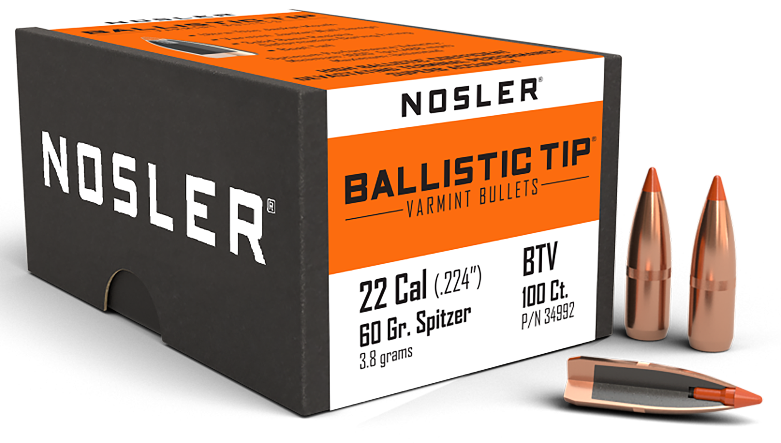 Nosler 34992 Ballistic Tip  22Cal 60gr Spitzer 100/Box