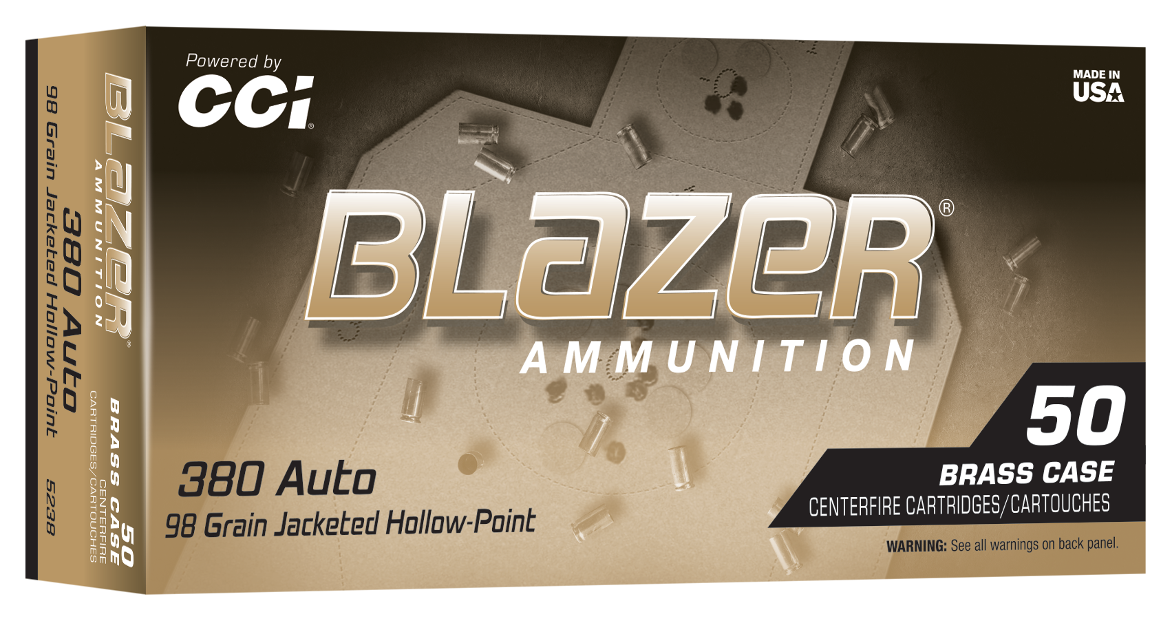 CCI 5238 Blazer  380ACP 98gr Jacketed Hollow Point 50/Box