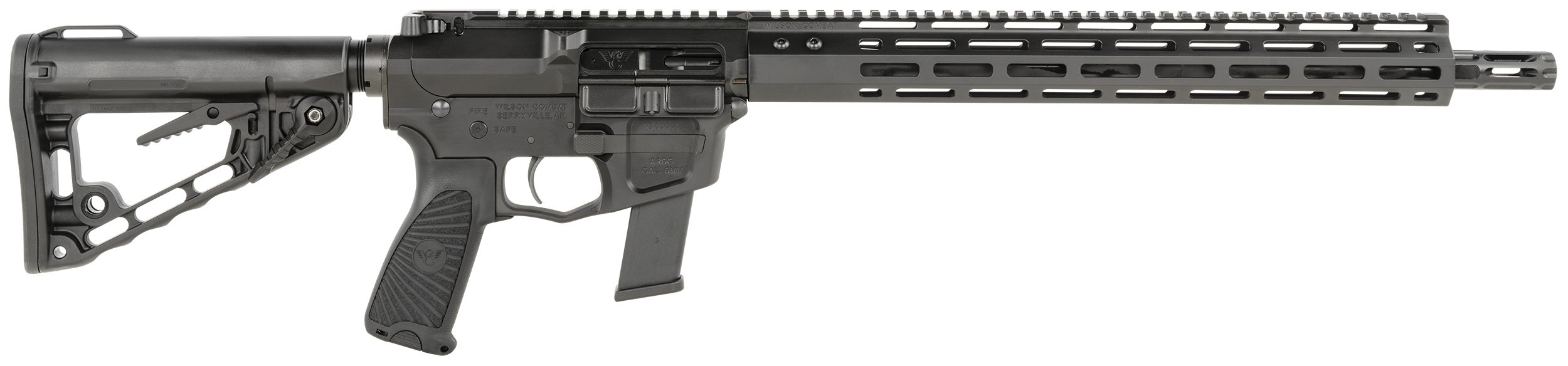 Wilson Combat TRAR9GB91610 AR9G Carbine 9mm Luger 17+1 16" Black Match Grade Threaded Barrel, Black Armor-Tuff Aluminum Receiver, M-LOK Handguard, Black Synthetic Rogers Super-Stoc w/Cam-Lock Stock