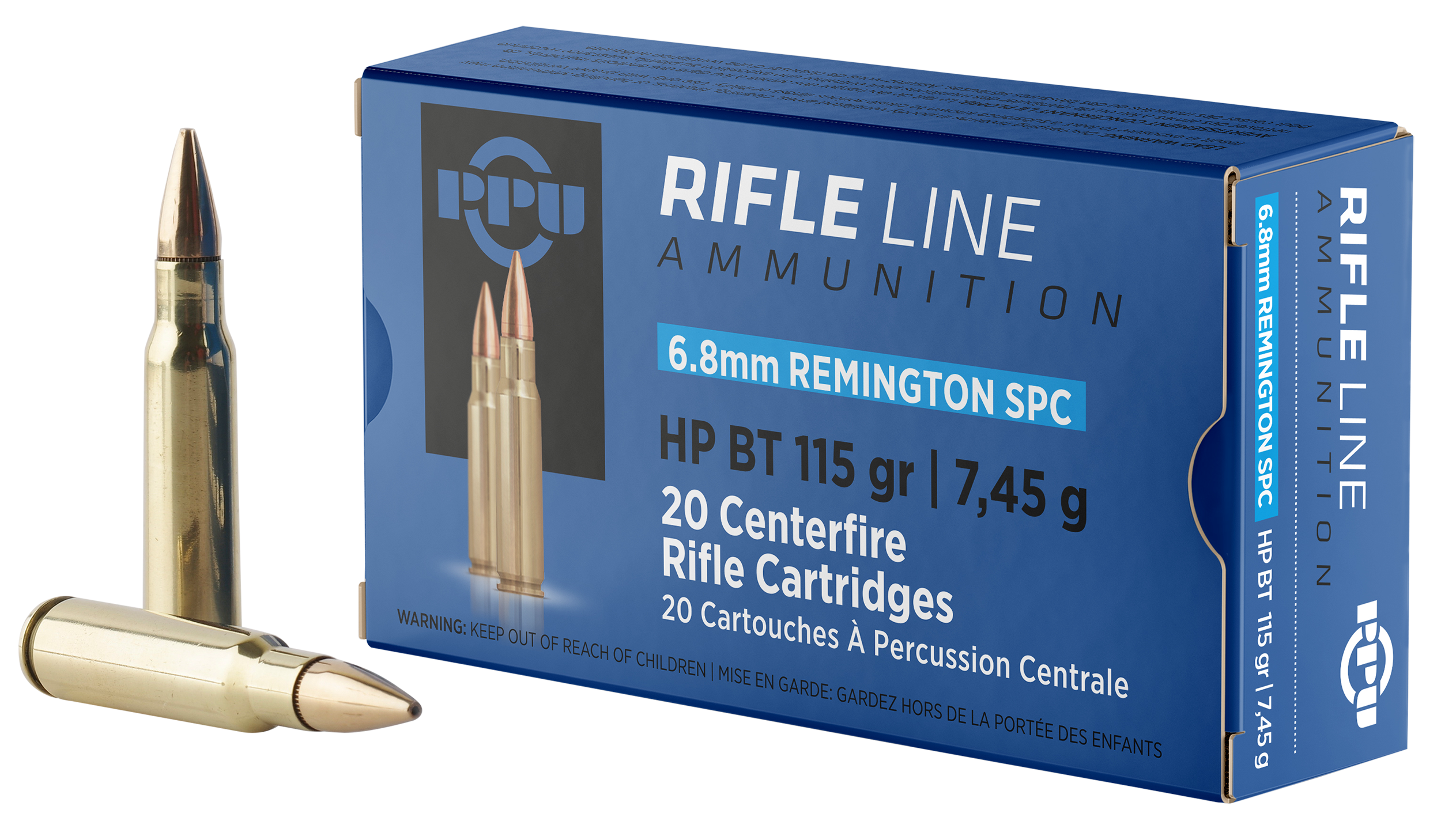 PPU PP68H Standard Rifle  6.8mmRemSPC 115gr Hollow Point Boat Tail 20 Per Box/50 Case