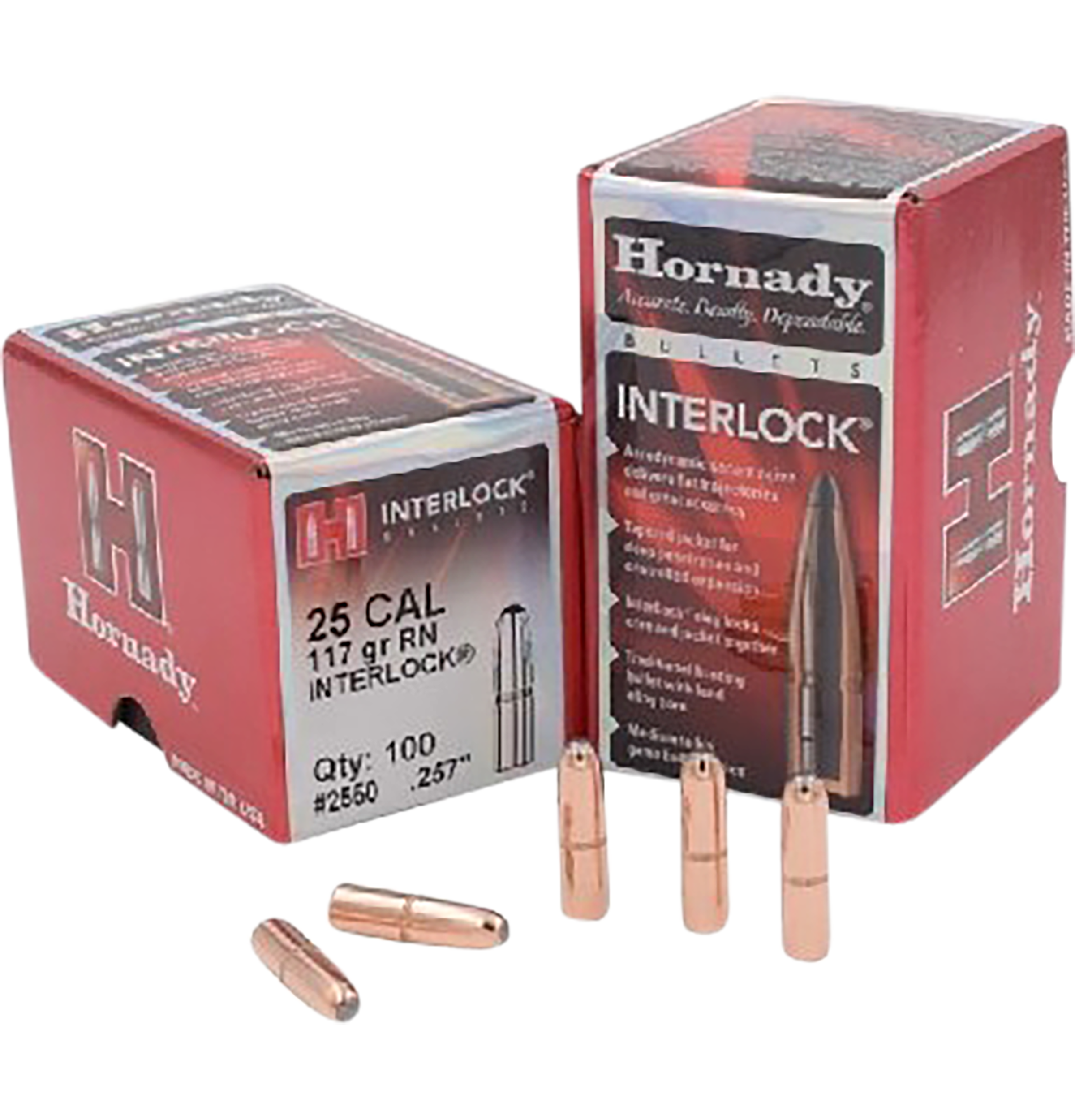 Hornady 2550 InterLock 25 Cal .257 117 gr Round Nose 100 Per Box/ 25 Case