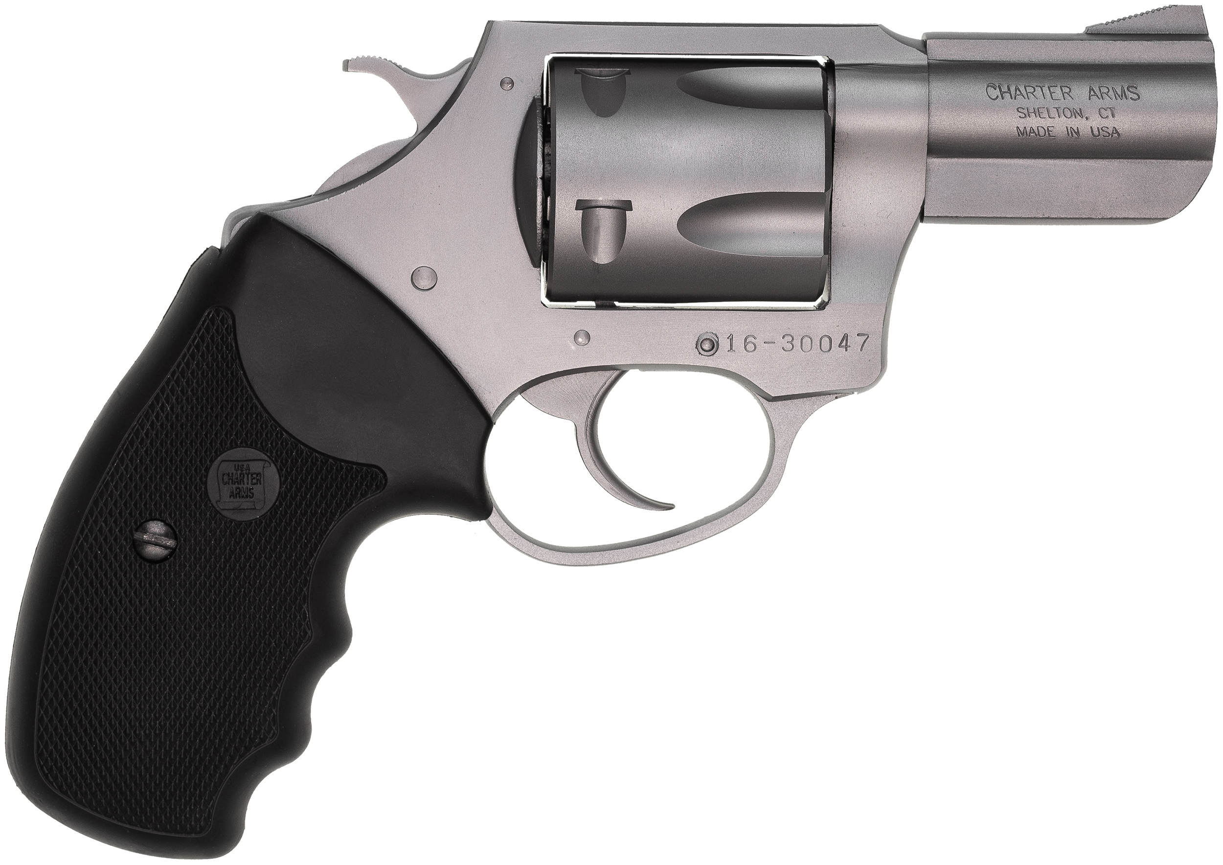 Charter Arms 74020 Pitbull Large 40 S&W 5 Shot 2.30" Matte Stainless Steel Barrel, Cylinder & Frame w/Black Finger Grooved Rubber Grip