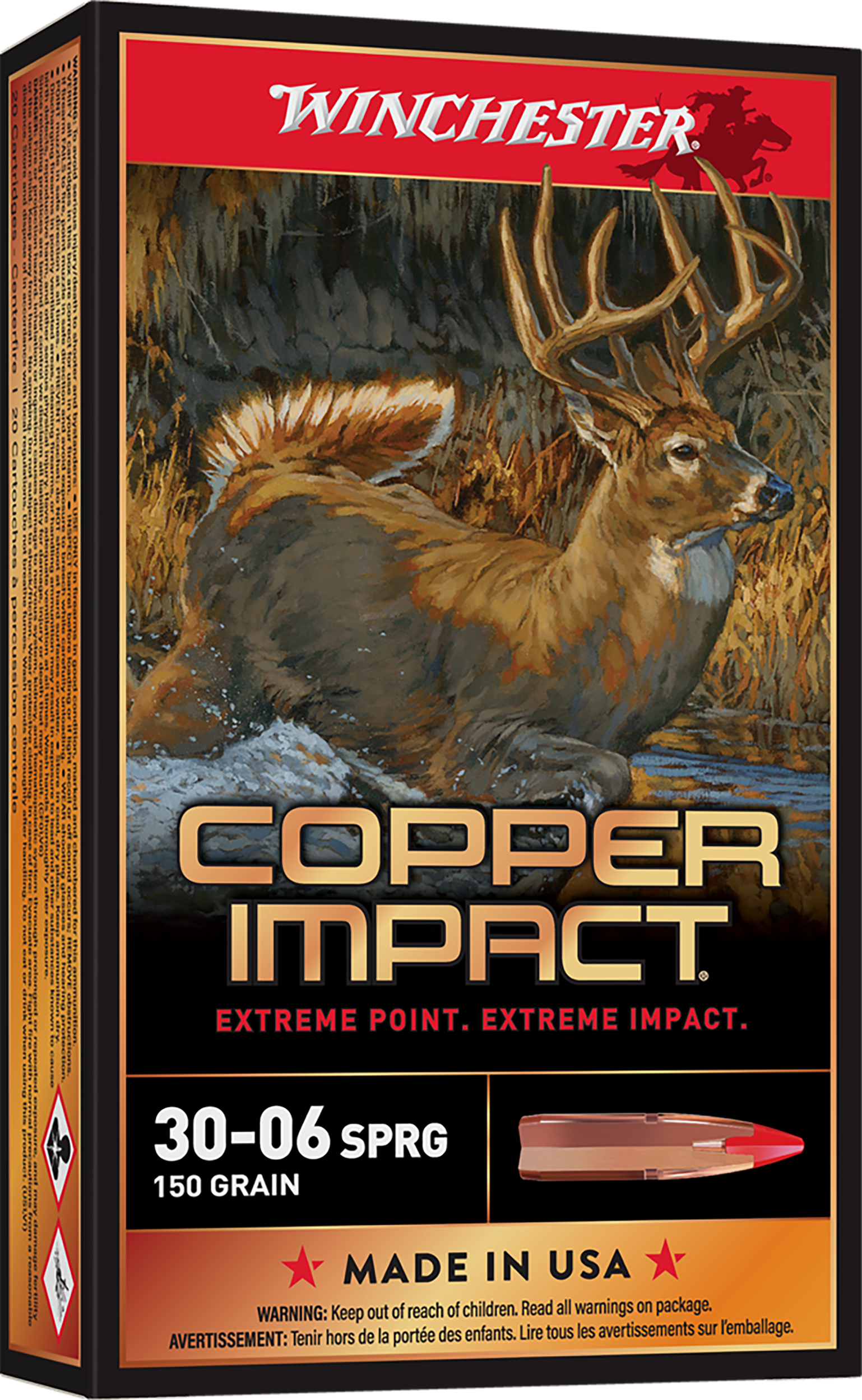 Winchester Ammo X3006CLF Copper Impact 30-06Springfield 150gr Copper Extreme Point Lead Free 20 Per Box/10 Case