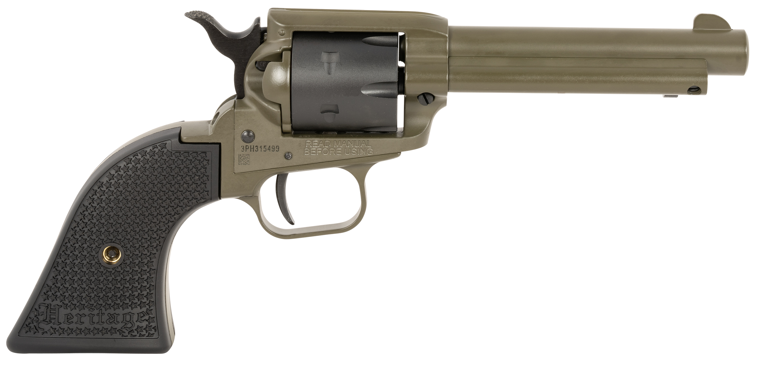 Heritage Mfg RR22T4 Rough Rider  22 LR 6 Shot 4.75" OD Green Cerakote Barrel, OD Green Cerakote w/Black Accents Frame, Black Cerakote Cylinder, Black Star Polymer Grips