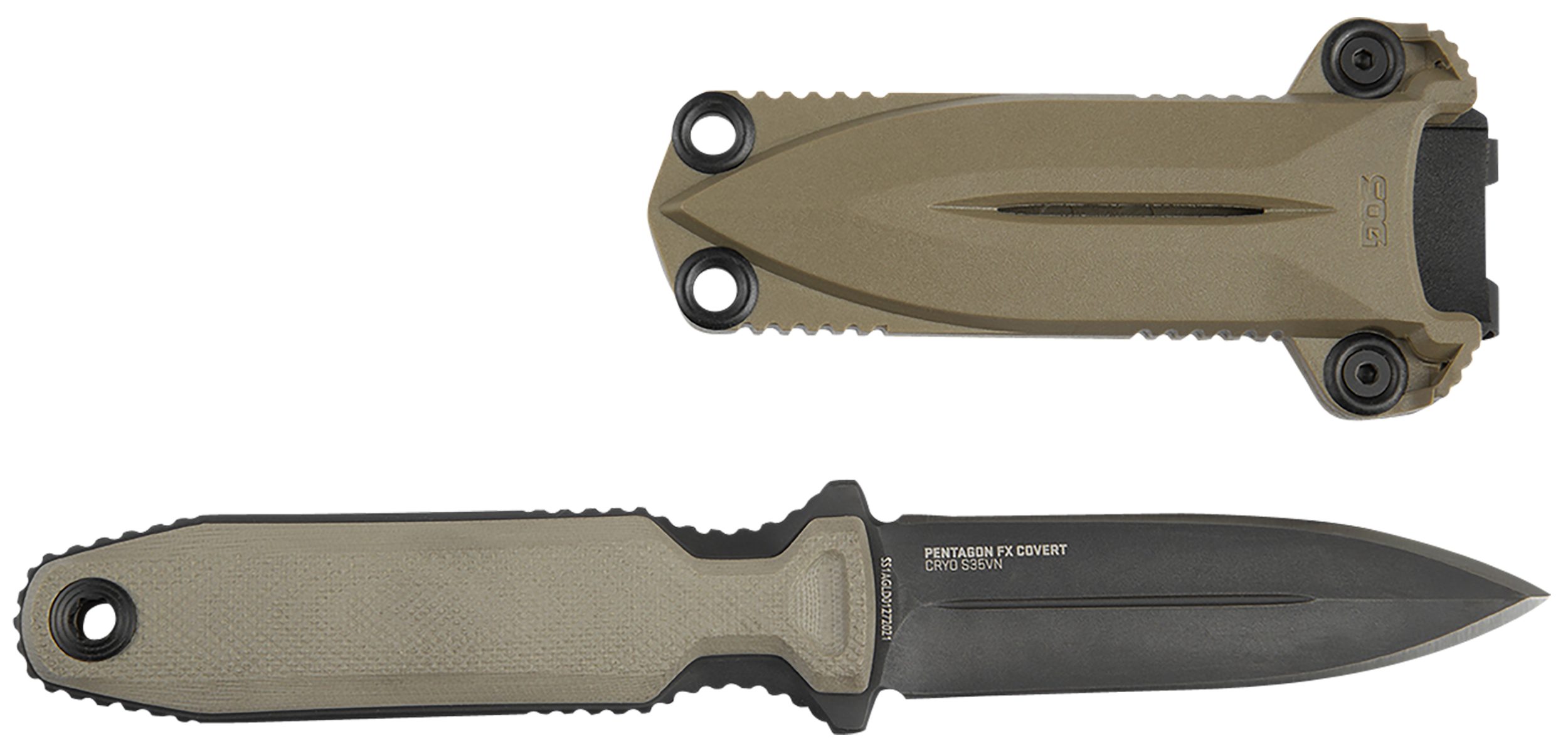 S.O.G SOG17610457 Pentagon FX Covert 3.41" Fixed Spear Point Plain Black Titanium Nitride Cryo CPM S35VN Blade/G10 Flat Dark Earth Handle