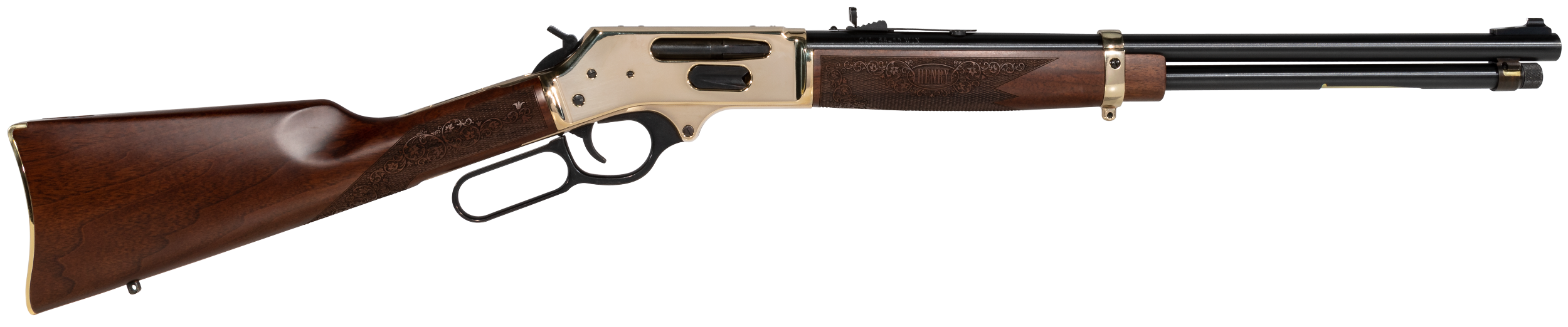 Henry H0243855 Side Gate Full Size 38-55 Win 5+1 20" Blued Steel Barrel, Polished Brass Receiver, American Walnut Stock Right Hand