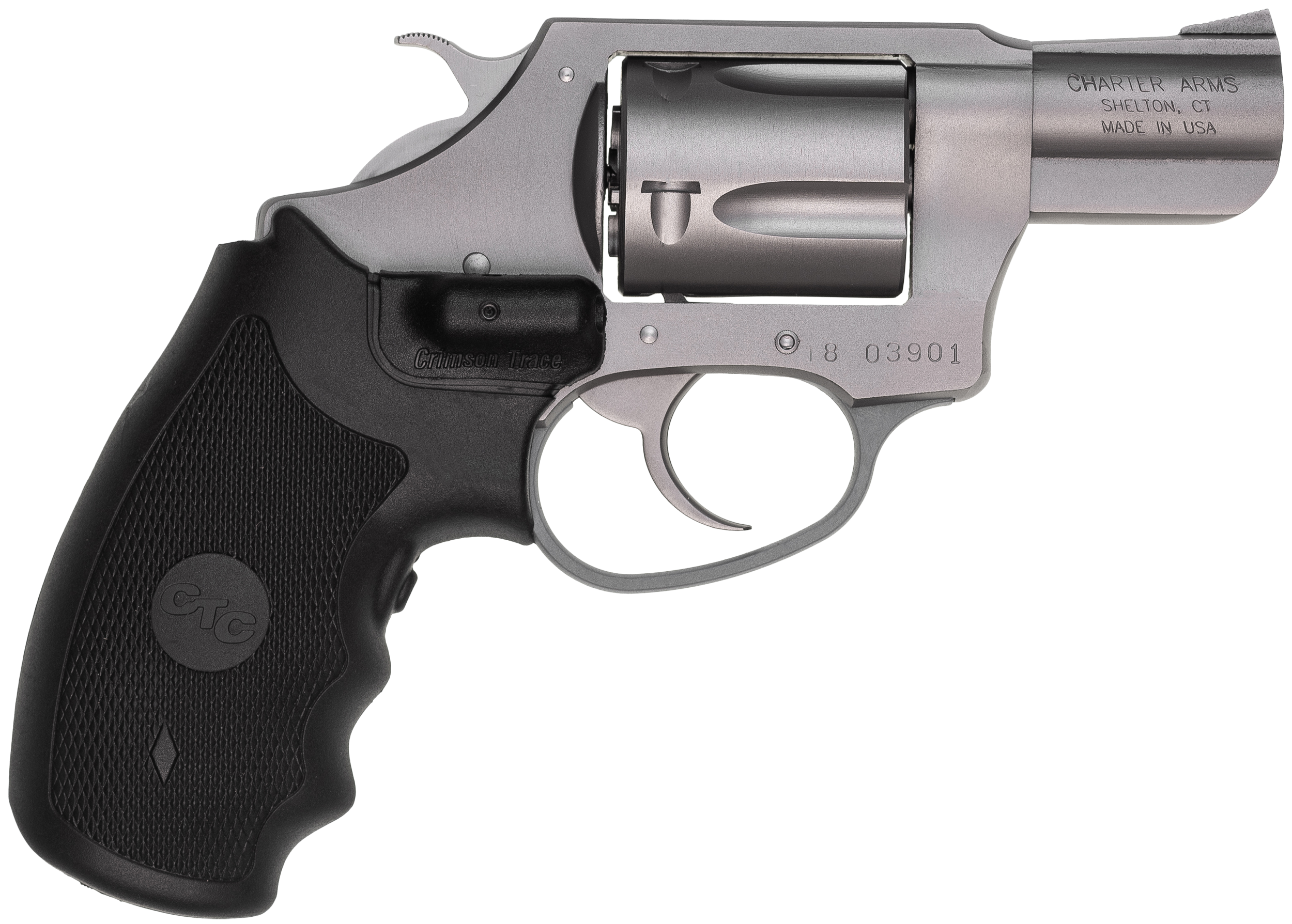 Charter Arms 73824 Undercover Small 38 Special, 5 Shot 2" Matte Stainless Steel Barrel & Cylinder, Aluminum Frame w/Black Crimson Trace Laser Grip, Exposed Hammer