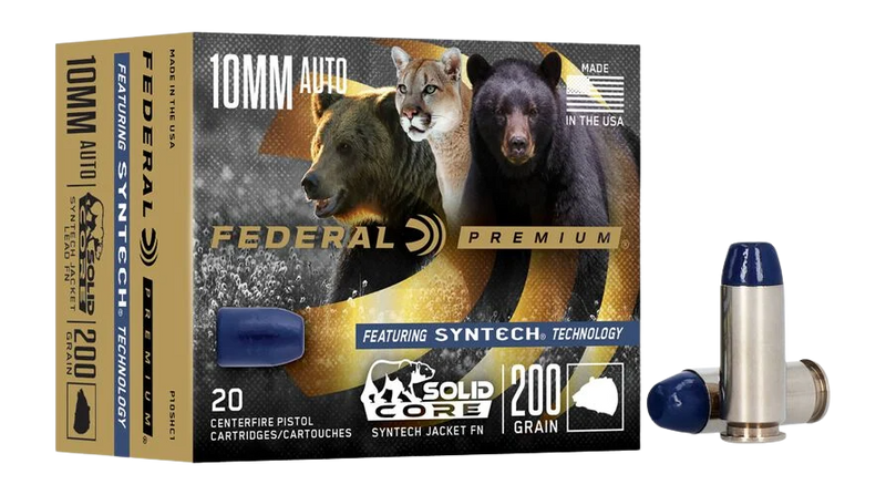 Federal P10SHC1 Premium  10mmAuto 200gr Solid Core Synthetic Flat Nose 20 Per Box/10 Case