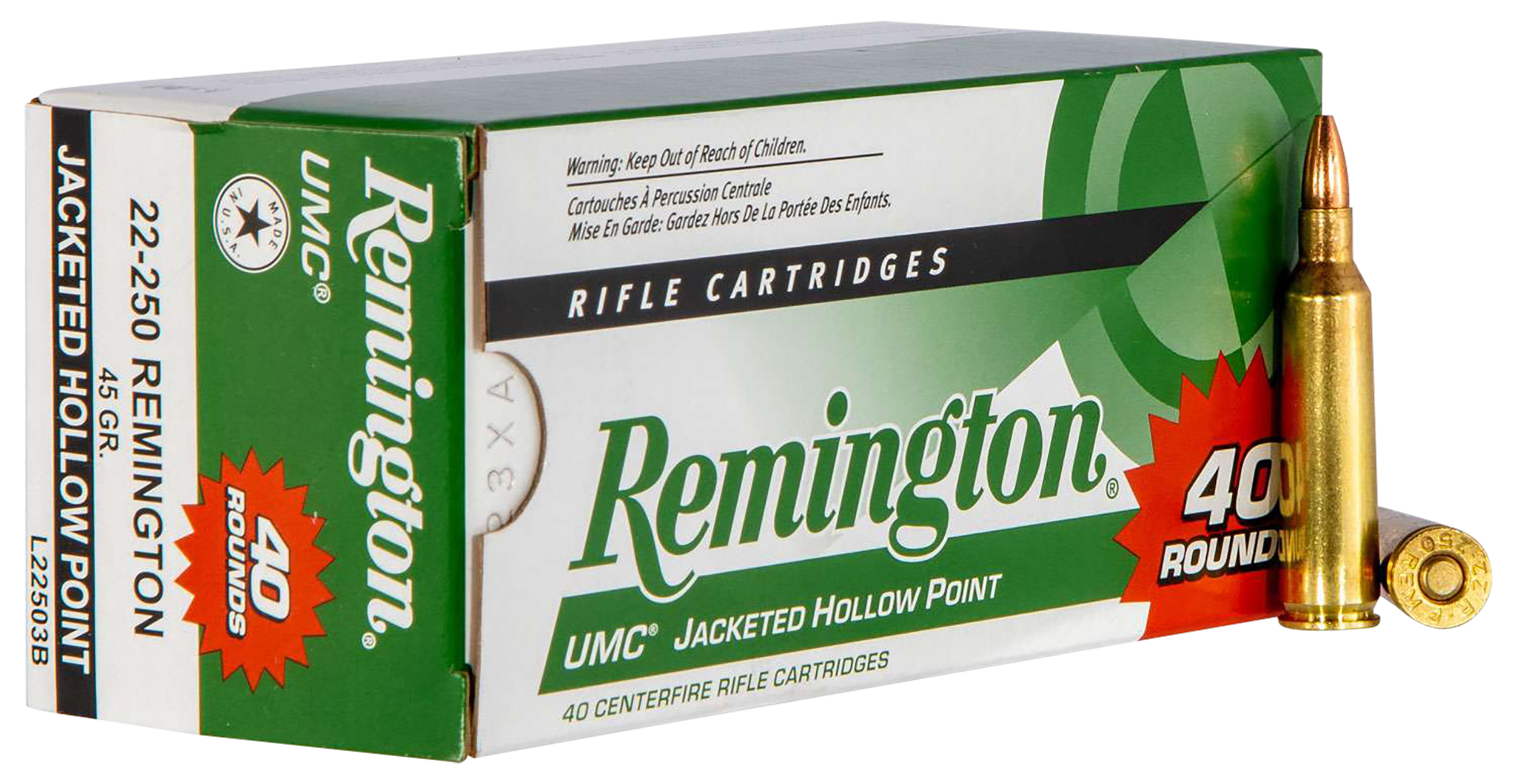 Remington Ammunition 23769 UMC Value Pack 22-250Rem 45gr Jacketed Hollow Point 40 Per Box/10 Case