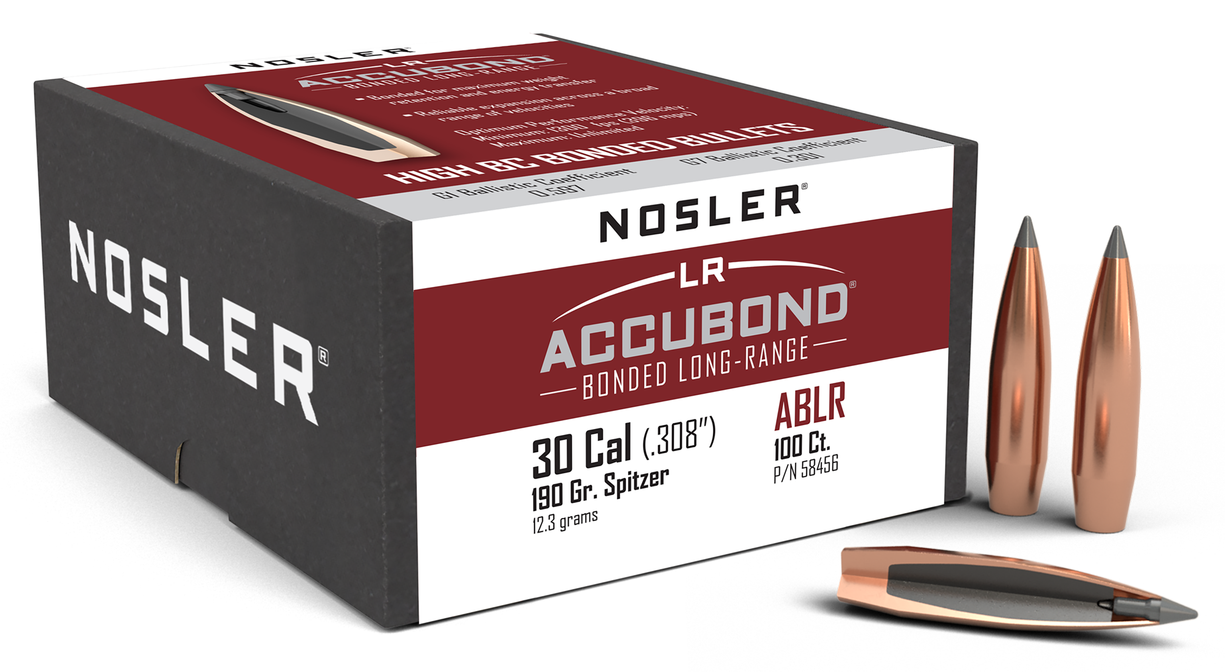 Nosler 58456 AccuBond Long Range 30Cal 190gr Spitzer Point 100/Box