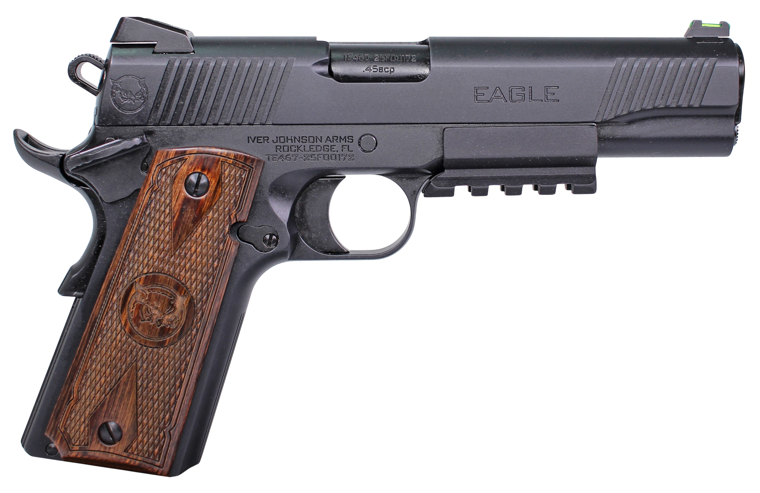Iver Johnson Arms EAGLELRG2 Eagle Gen2 LR Government 45 ACP 8+1 5" Overall Black QPQ Crowned Barrel, Steel Serrated Slide & Frame w/Beavertail, Dymondwood Engraved w/Logo Grip