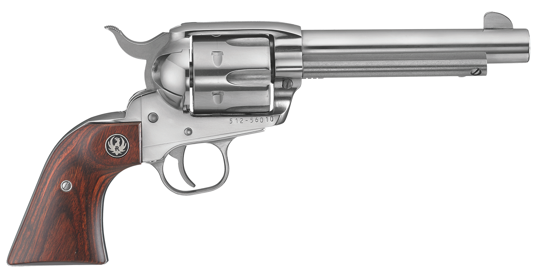 Ruger 5105 Vaquero  Medium Frame 45 Colt (Long Colt) 6rd 4.62" High Gloss Stainless Steel Barrel, Cylinder & Frame, Hardwood Grip, Transfer Bar Safety, Exposed Hammer