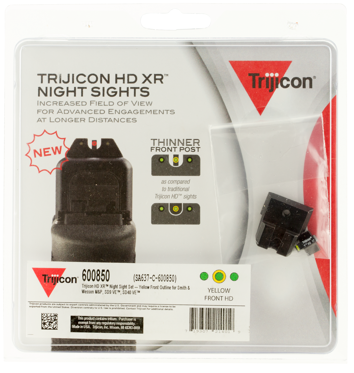 Trijicon 600850 HD XR Night Sights  Green/Tritium Yellow Outline Front Sight-Green Tritium Black Outline Rear Sight Smith & Wesson M&P/M&P M2.0/SD9 VE