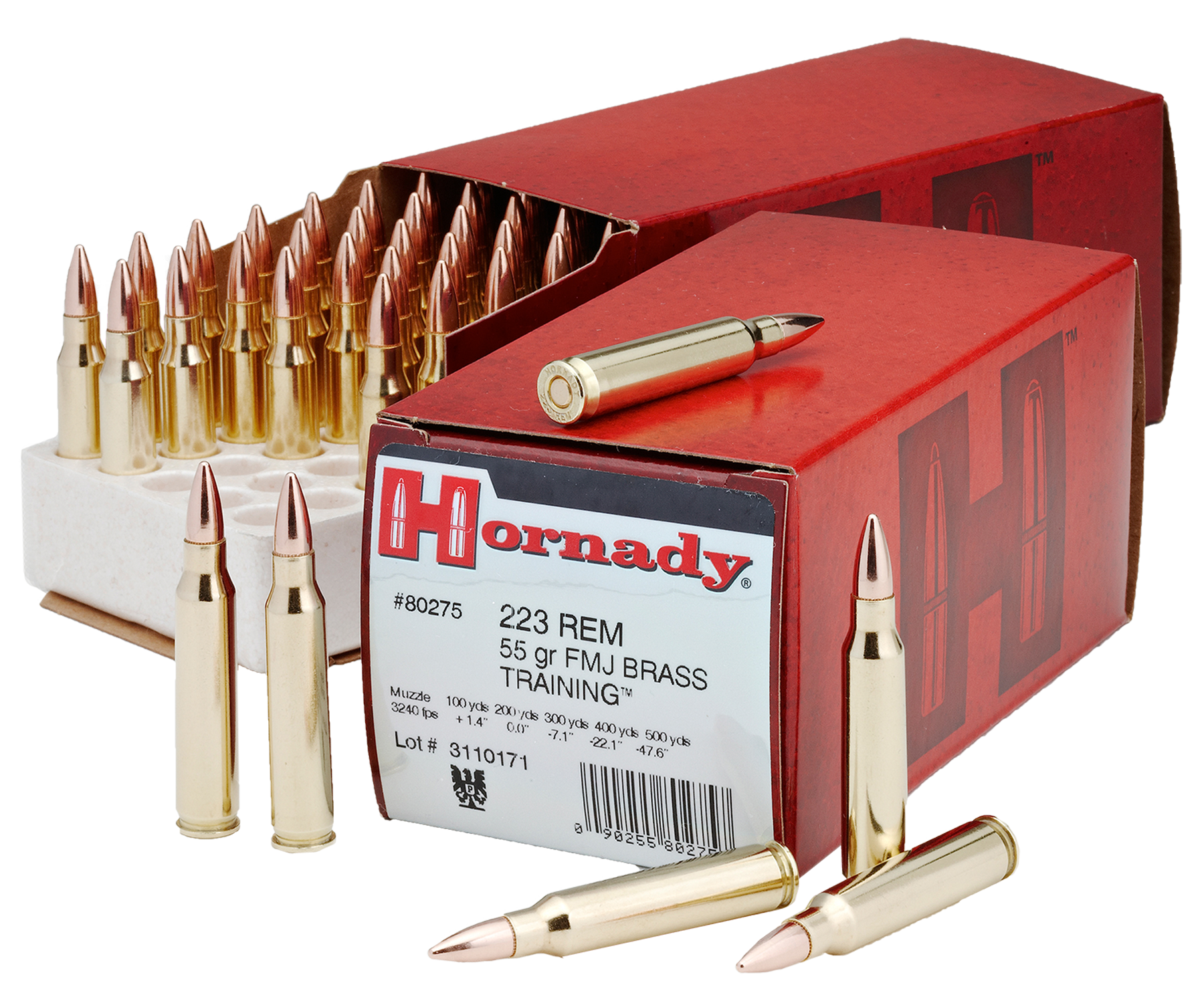Hornady 80275 Custom  223Rem 55gr Full Metal Jacket Boat Tail 50 Per Box/10 Case