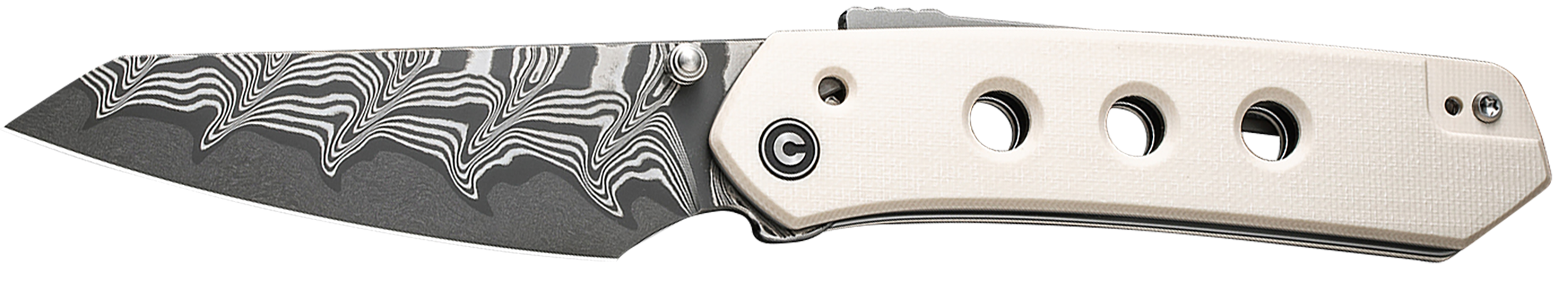 Civivi Knives C22036-DS1 Vision FG 3.54" Folding Reverse Tanto Plain Damascus Blade, Ivory G10 Handle