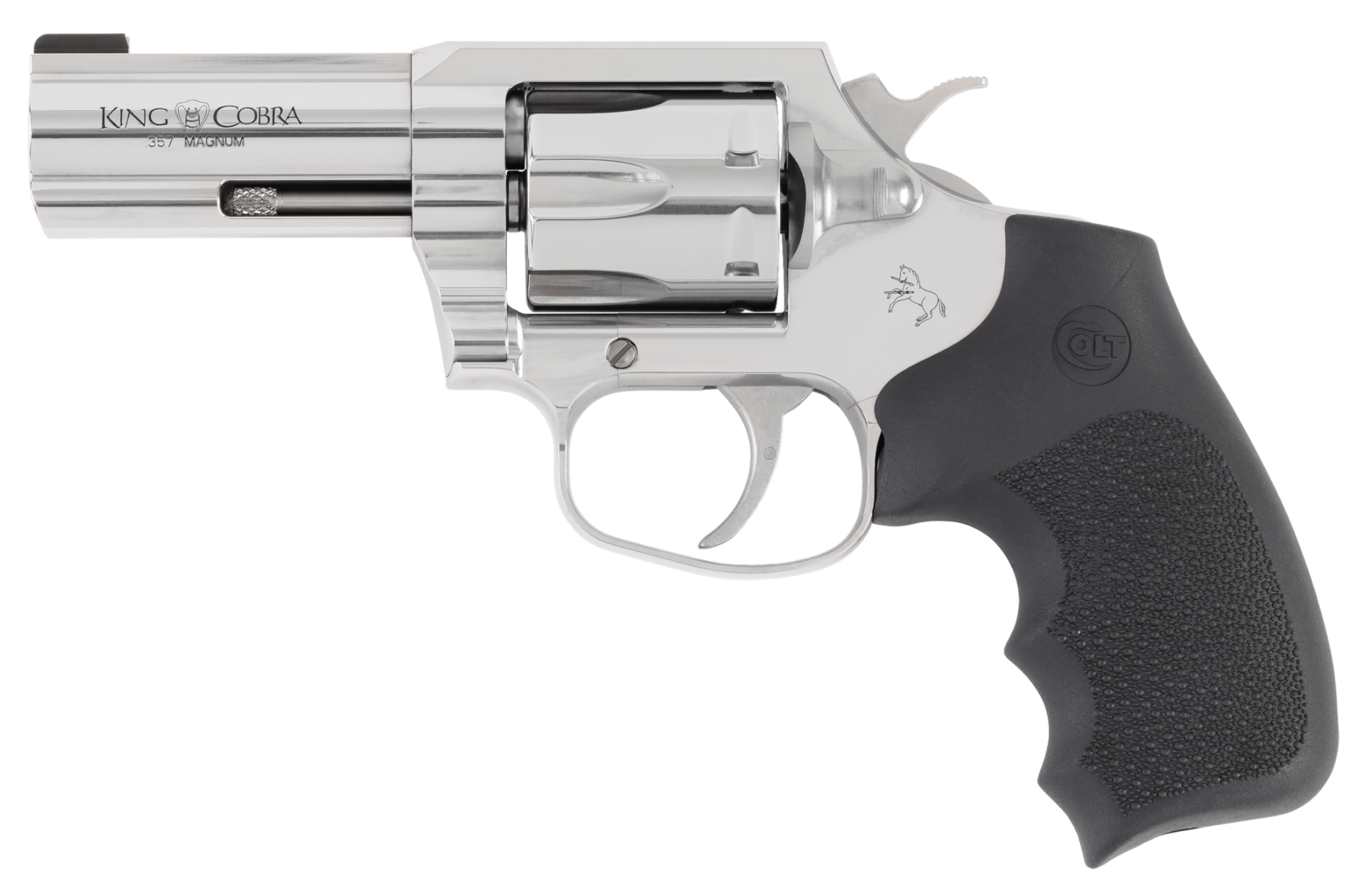 Colt Mfg KCOBRASB3RBB King Cobra  357 Mag 6rd Shot 3" Stainless Steel Barrel, Cylinder & Frame, Black Hogue Overmolded Grip, Exposed Hammer