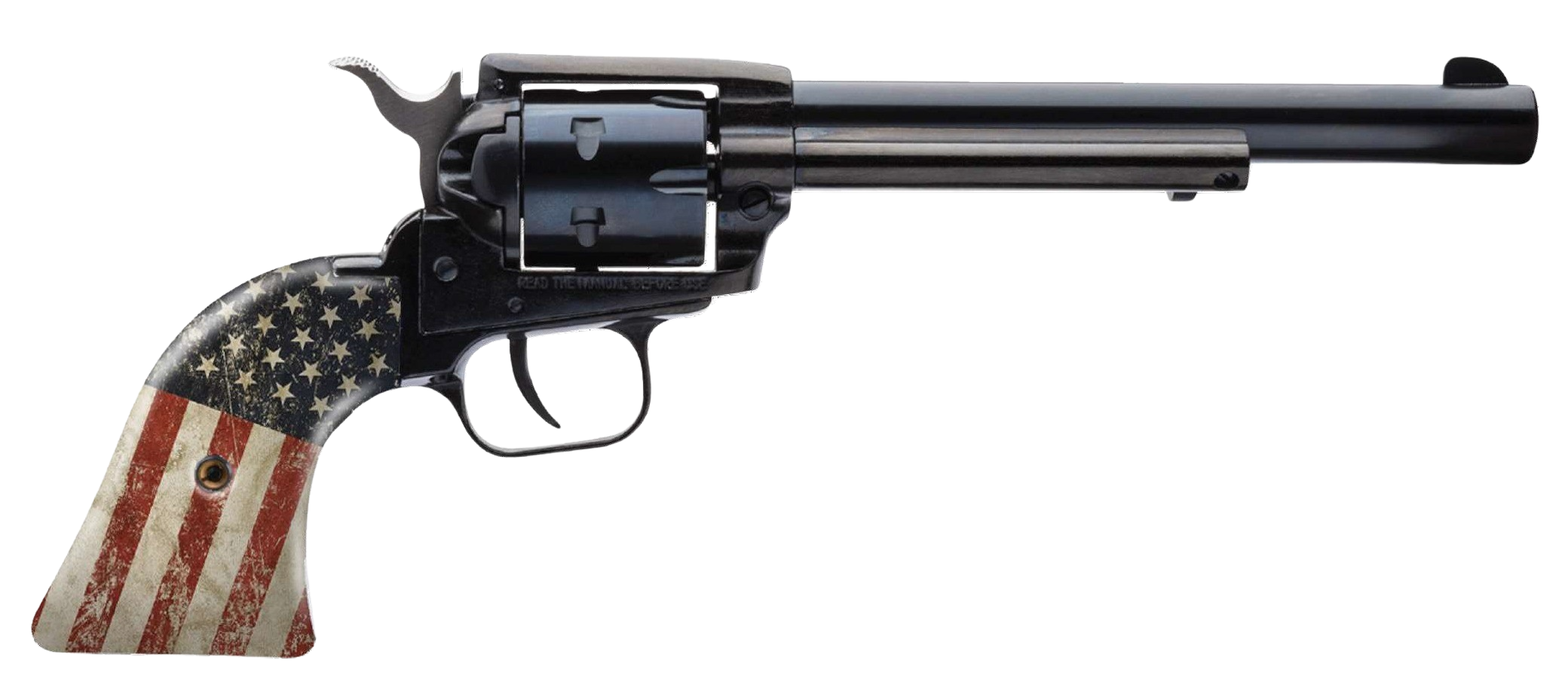 Heritage Mfg RR22B6-USF02 Rough Rider 22 LR 6 Shot 6.50" Black Steel Barrel & Cylinder, Black Oxide Zinc Alloy Frame, US Flag Grip