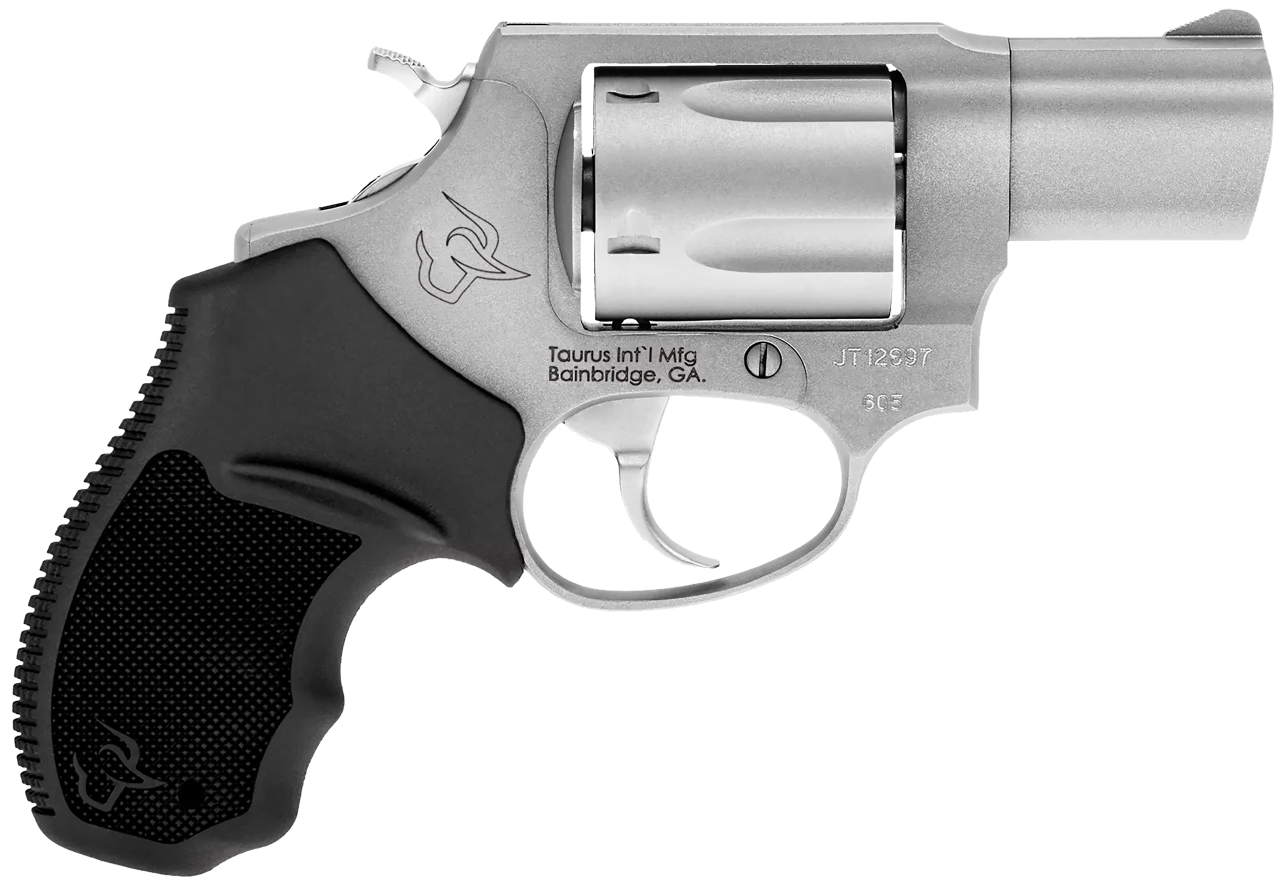 Taurus 2-605029 605  Small 357 Mag/38 Special +P 5 Shot 2" Matte Stainless Steel Barrel, Cylinder & Frame, Black Finger Grooved Rubber Grip, Transfer Bar Safety, Exposed Hammer