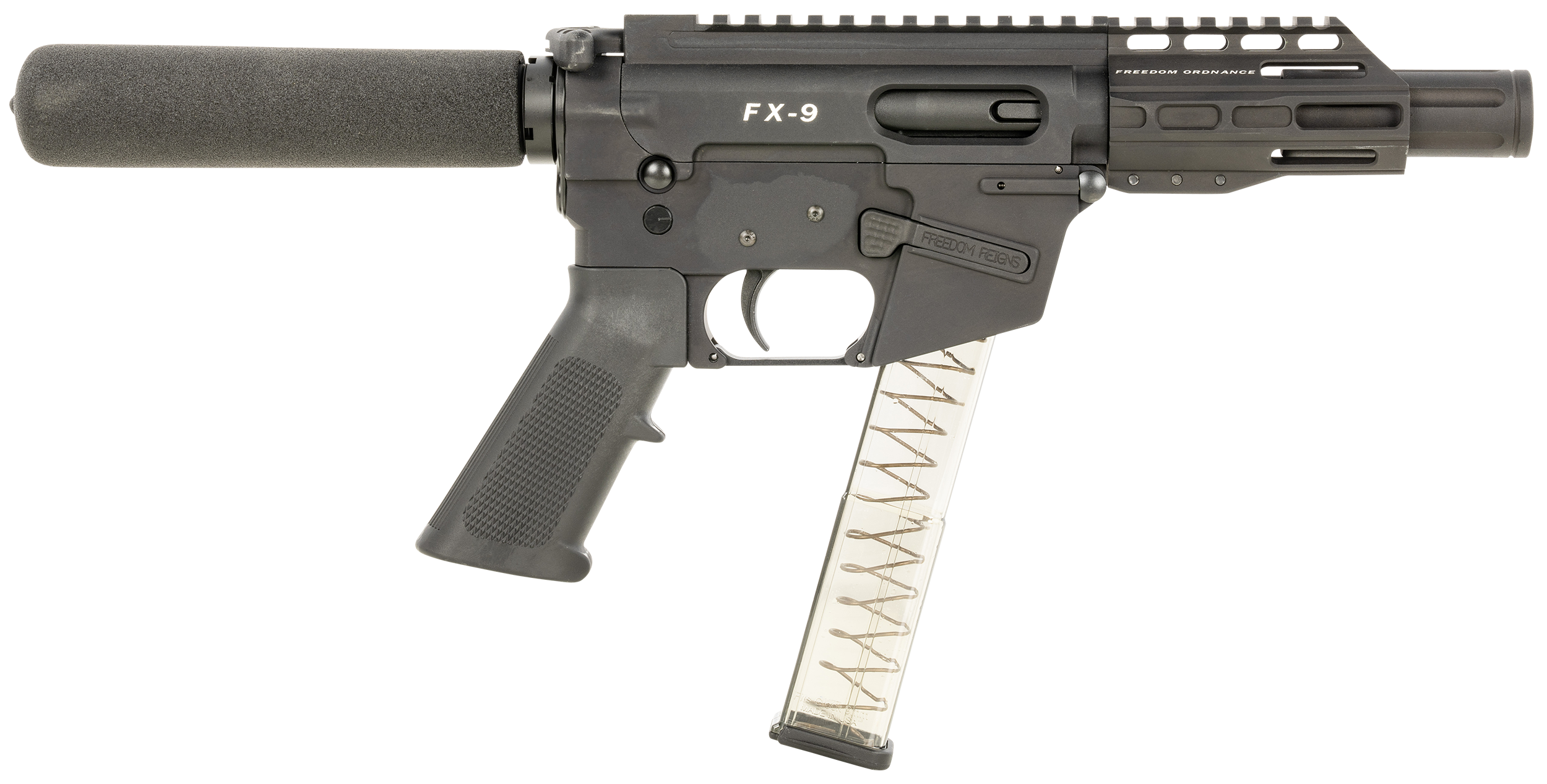 FREEDOM ORDNANCE FX9P4T FX-9  9mm Luger 32+1 4", Black, M-LOK Handguard, Padded Buffer Tube, A2 Grip, 3" Faux Suppressor, Includes Sling