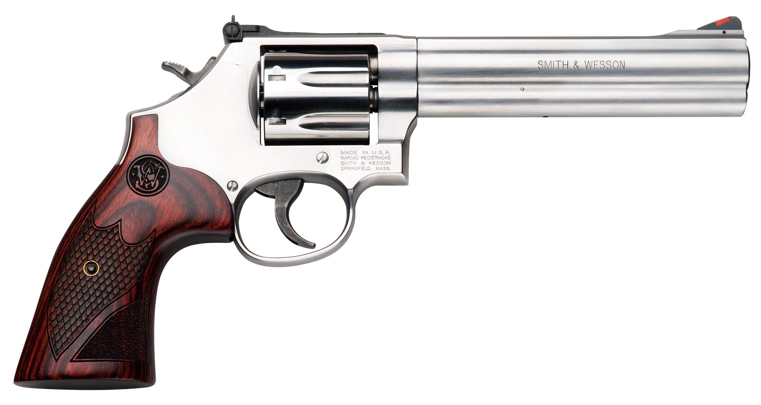 Smith & Wesson 150712 Model 686 Plus Deluxe 357 Mag or 38 S&W Spl +P Stainless Steel 6" Barrel, 7rd Cylinder, Satin Stainless Steel L-Frame, Textured Wood Grip, Internal Lock