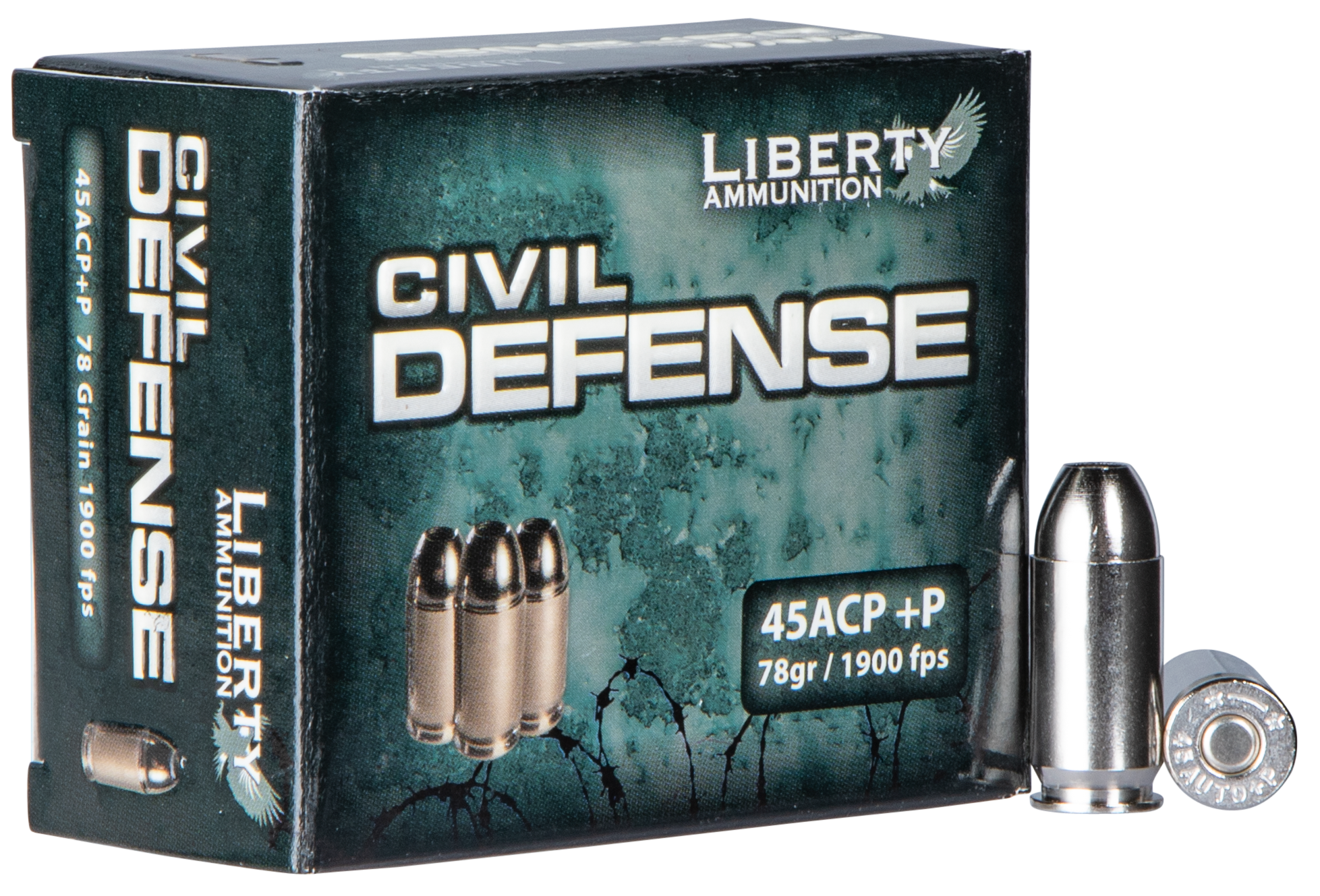 Liberty Ammunition LACD45013 Civil Defense  45ACP+P 78gr Lead Free Fragmenting Hollow Point 20 Per Box/50 Case