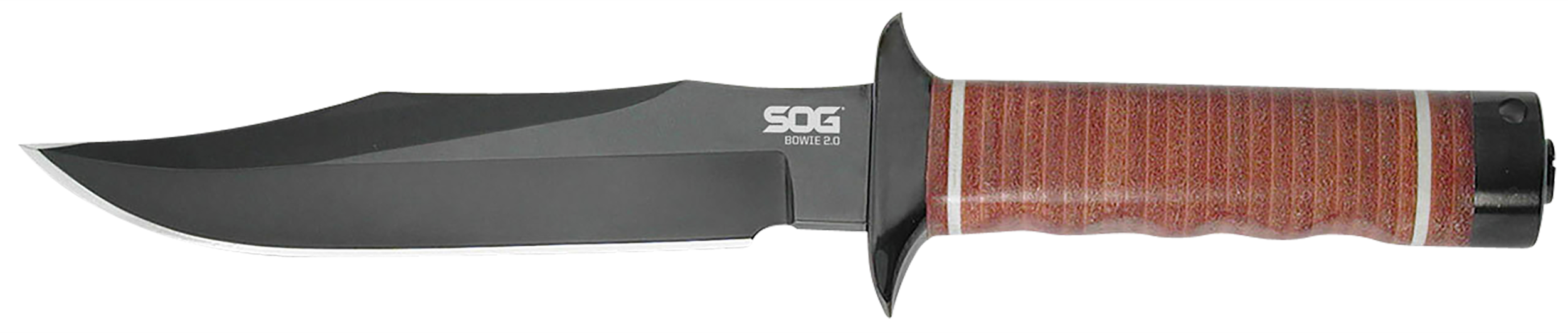S.O.G SOGS1TL Bowie 2.0 6.40" Fixed Plain Clip Point Black Hardcased TiNi Full Tang AUS8 SS Blade/ Brown Stacked Leather Washers w/Cross Guard Handle