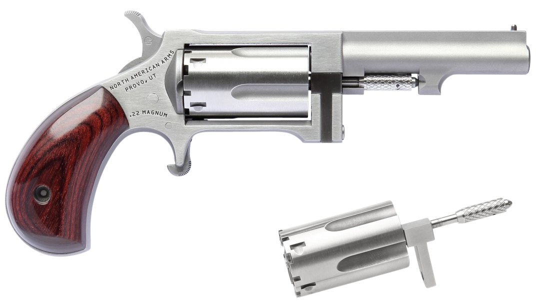 North American Arms SWC250 Sidewinder 22 LR 22 WMR 5 Shot 2.50" Stainless Steel Barrel, Frame & Cylinder, Rosewood Birdshead Grip Exposed Hammer