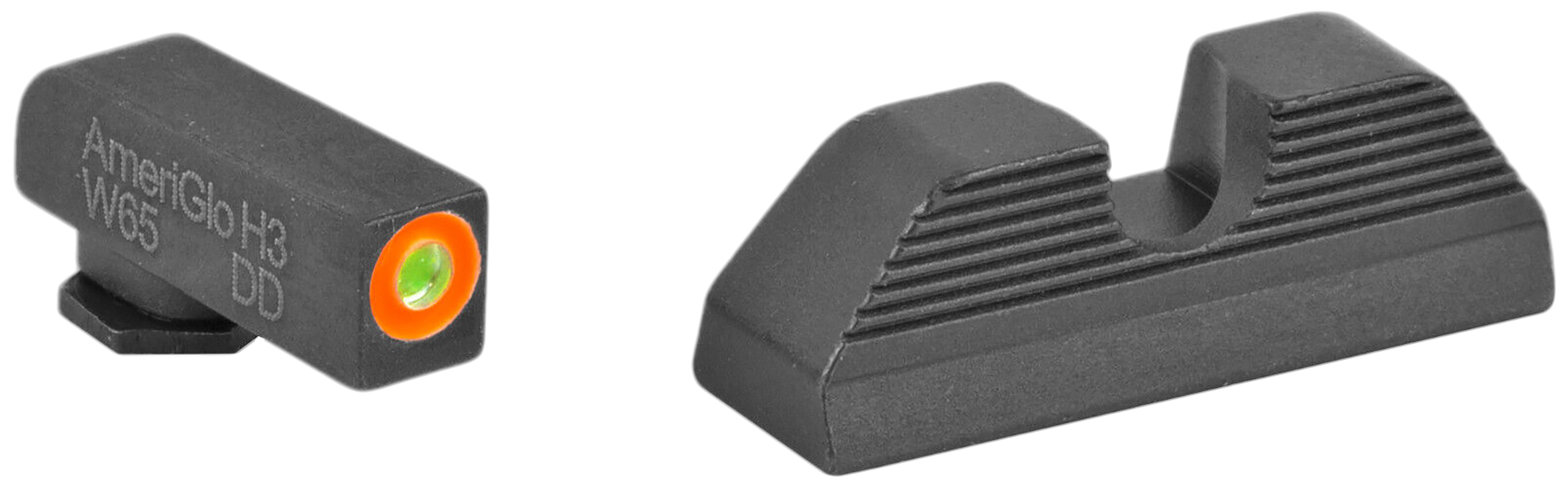 AmeriGlo GL353 Protector Sight Set for Glock  Green Tritium Orange Outline Front Sight-Black Serrated Rear Sight