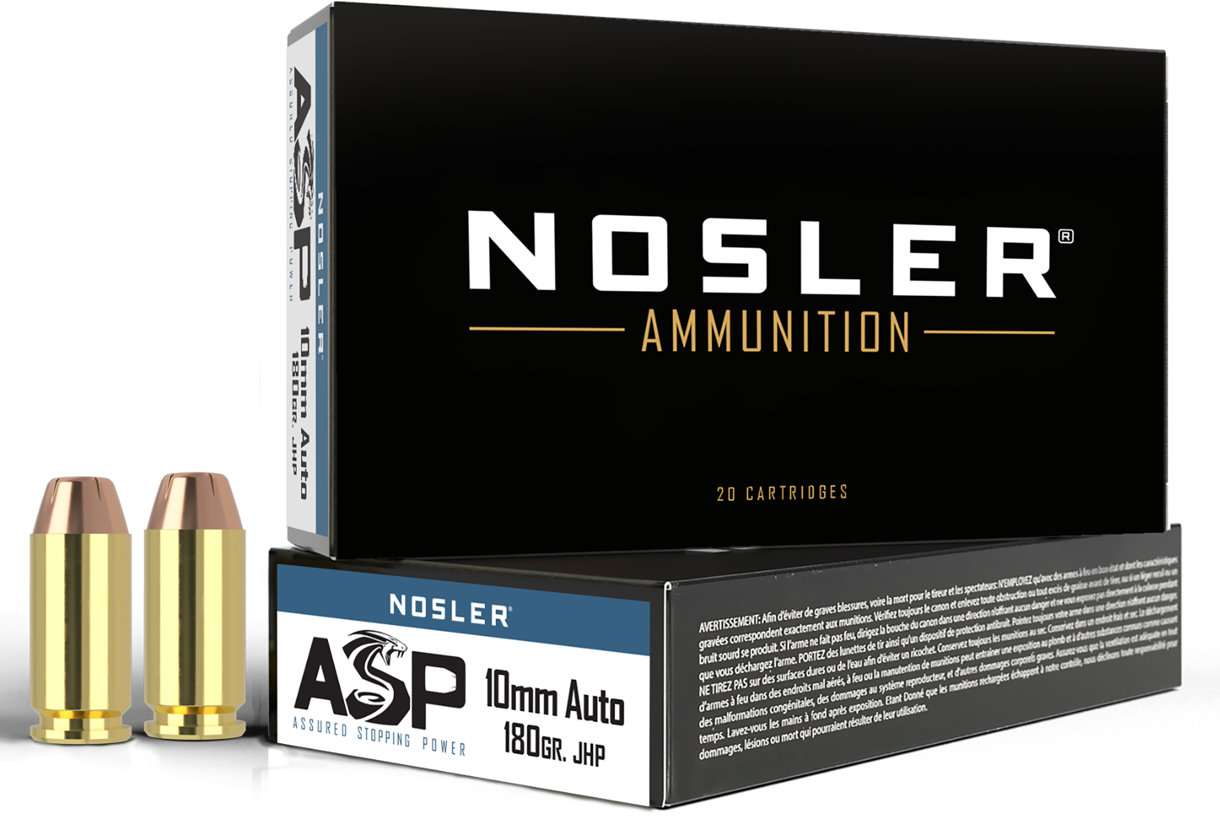 Nosler 51412 Assured Stopping Power Handgun 10mmAuto 180gr Jacketed Hollow Point 50 Per Box/10 Case