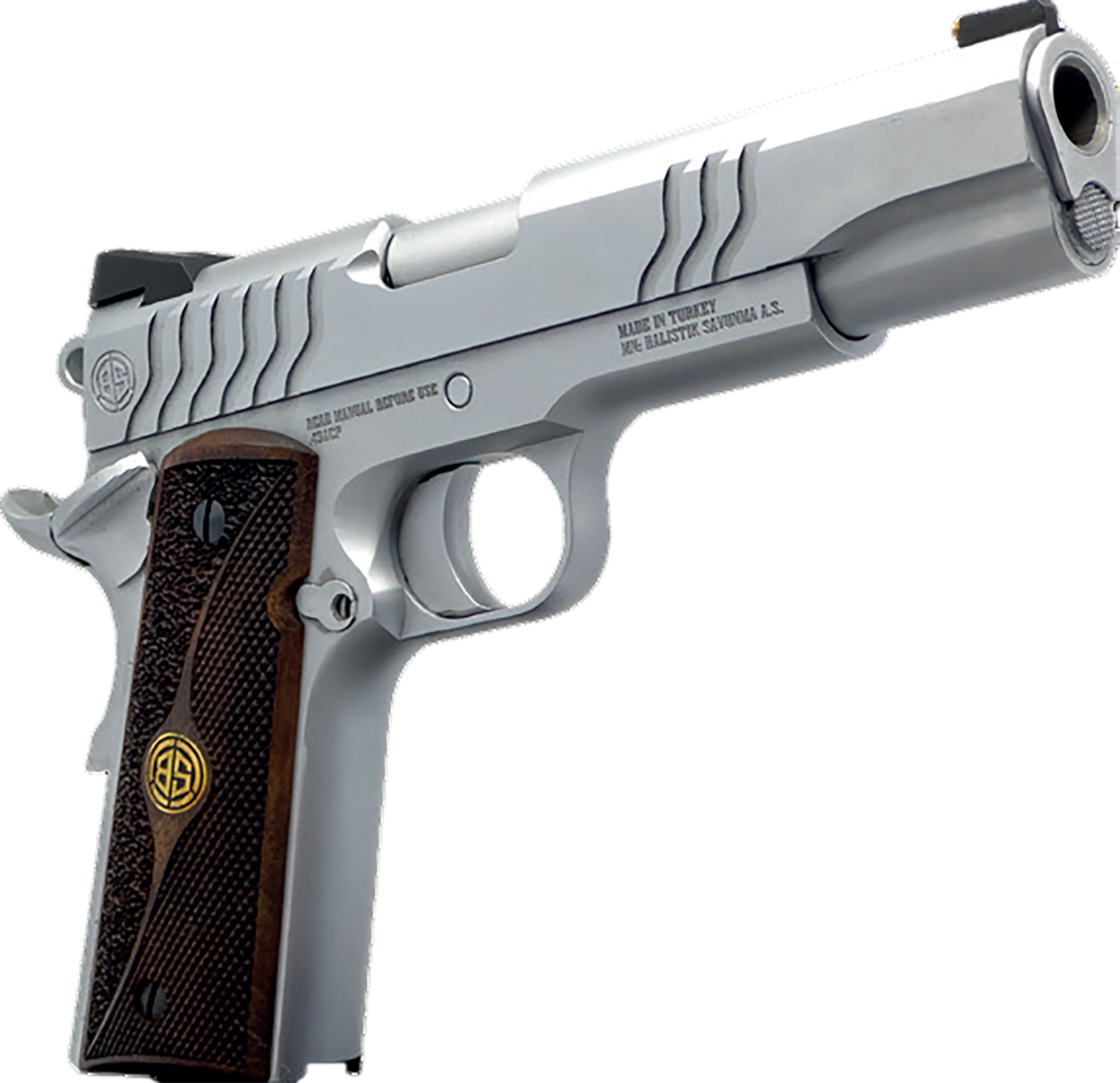Dickinson LLC DKSN9S 1911 Adam S Commander Frame SAO 9mm Luger 9+1 4.25" Stainless Button Rifled Barrel, Stainless Steel S Serrations Slide, Stainless Steel Frame, Wood Grip