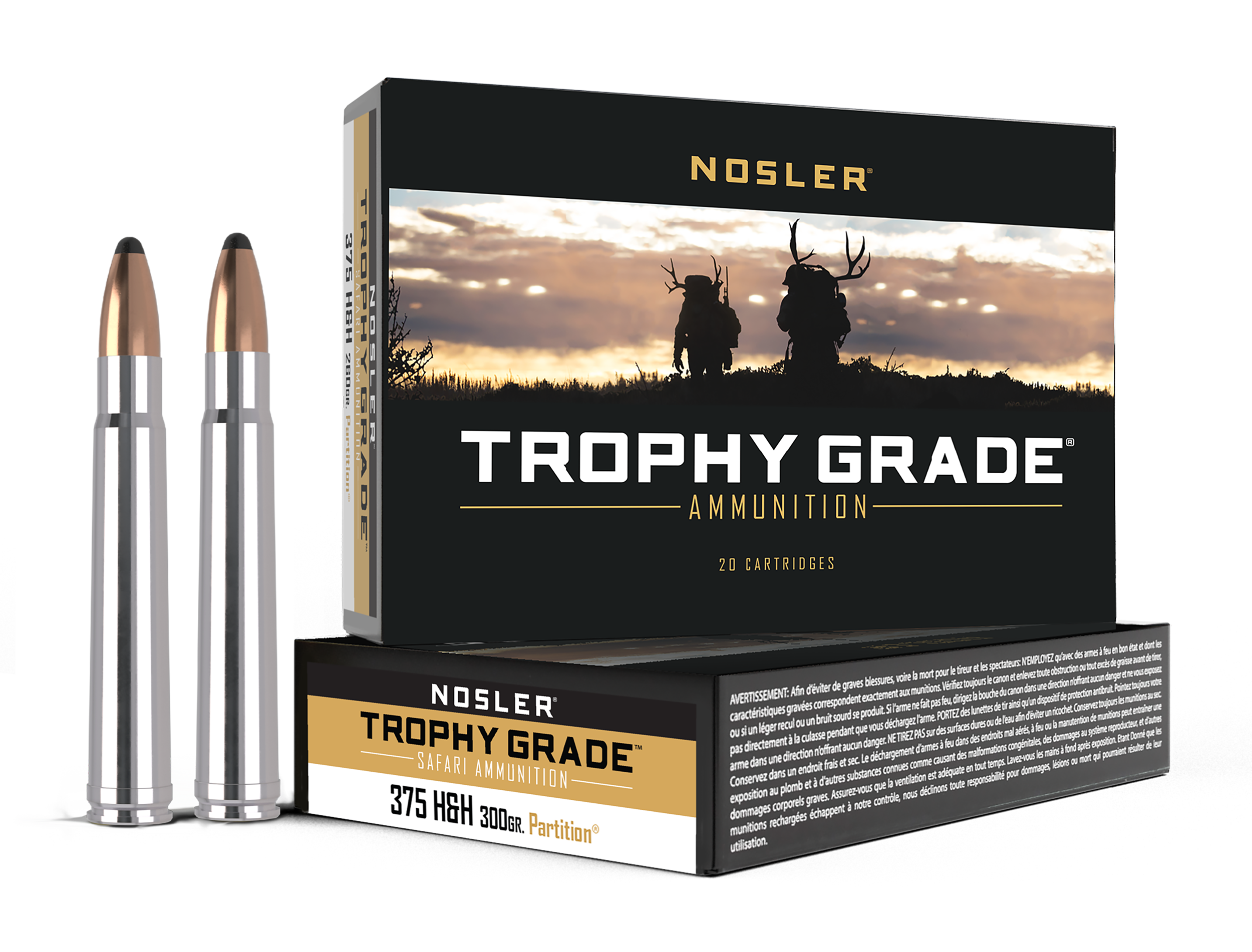 Nosler 40606 Trophy Grade Safari 375H&HMag 300gr Nosler Spitzer Partition 20 Per Box/10 Case