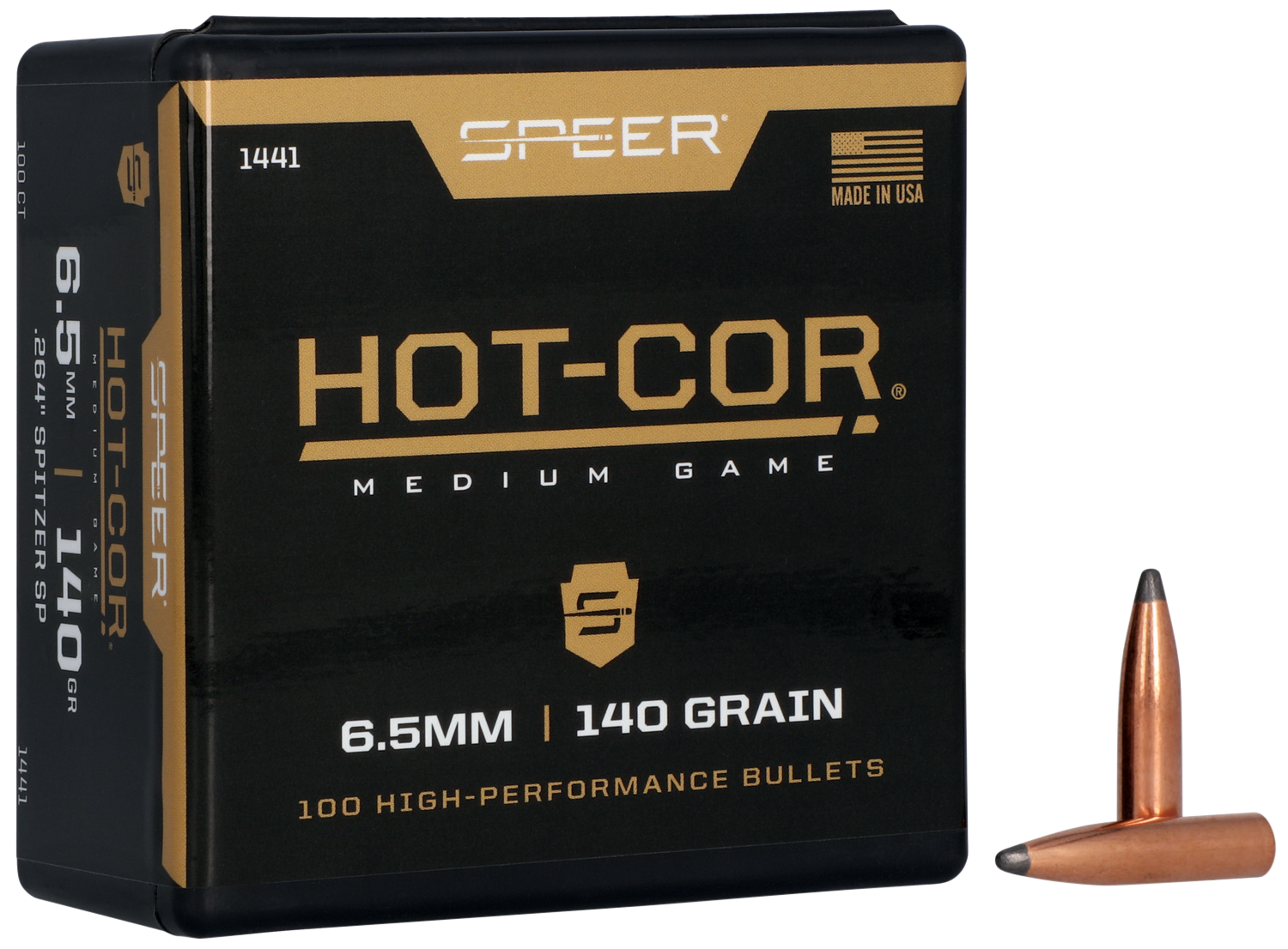 Speer 1441 Hot-Cor  264Cal 140gr Spitzer Soft Point 100 Per Box/5 Case