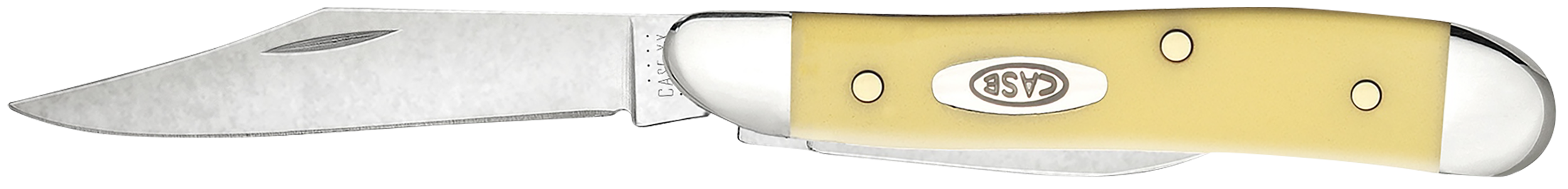Case 00030 Peanut  2.10"/1.53" Folding Clip/Pen Plain Tumble Polish Chrome Vanadium Blade/Smooth Yellow Synthetic Handle