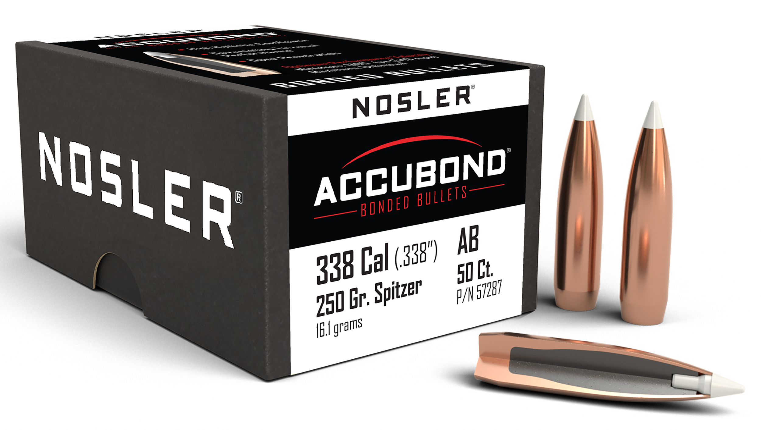 Nosler 57287 AccuBond  338Cal 250gr Spitzer Point 50/Box
