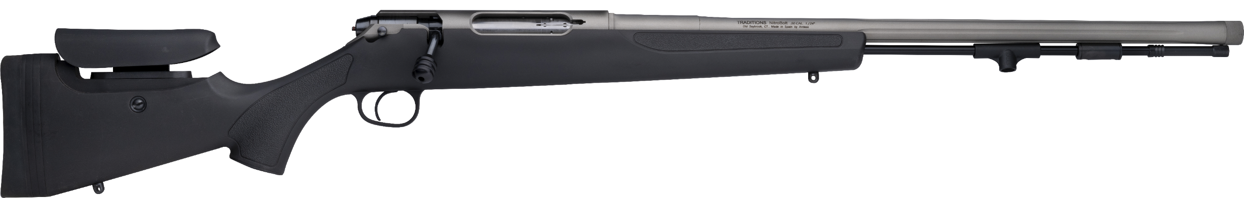 Traditions CR94660440 NitroBolt  50 Cal 24" Tungsten Cerakote Fluted Threaded Barrel, Adj Cheek Piece & LOP Black Synthetic Stock