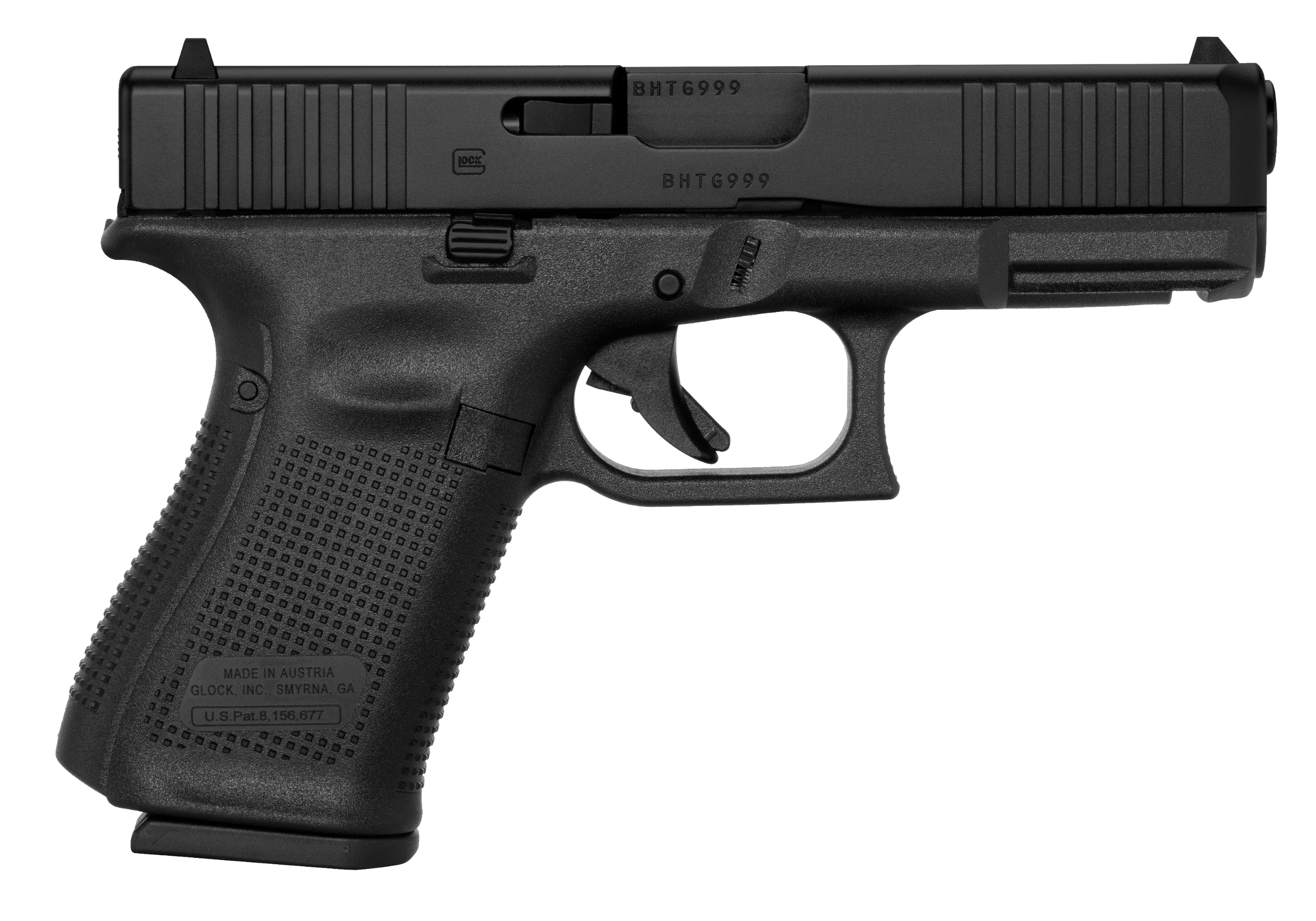 Glock PA195S201 G19 Gen5 Compact 9mm Luger 10+1 4.02" Black GMB Barrel, Black nDLC Serrated Slide, Black Polymer Frame w/Picatinny Rail, Black Textured w/Interchangeable Backstrap Grip, Ambidextrous