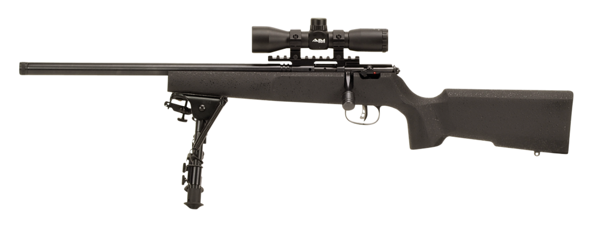 Savage Arms 13836 Rascal Target XP Youth 22 LR 1rd 16.13" Black Satin Heavy Threaded Barrel, Satin Black Drilled & Tapped Carbon Steel Receiver, Matte Black Fixed Wood Stock, 4x32mm Scope & Bipod, Lef