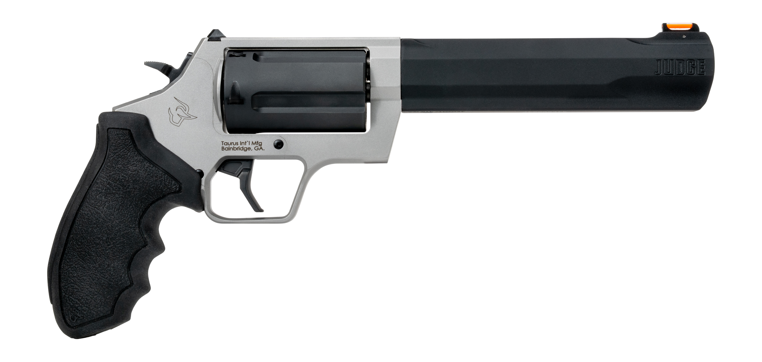 Taurus 2-JUDGE65 Judge 45 Long Colt/410 Gauge 5 Shot 6.50" Stainless Steel Barrel & Frame, Black Stainless Steel Cylinder, Black Rubber Grip, Transfer Bar Safety