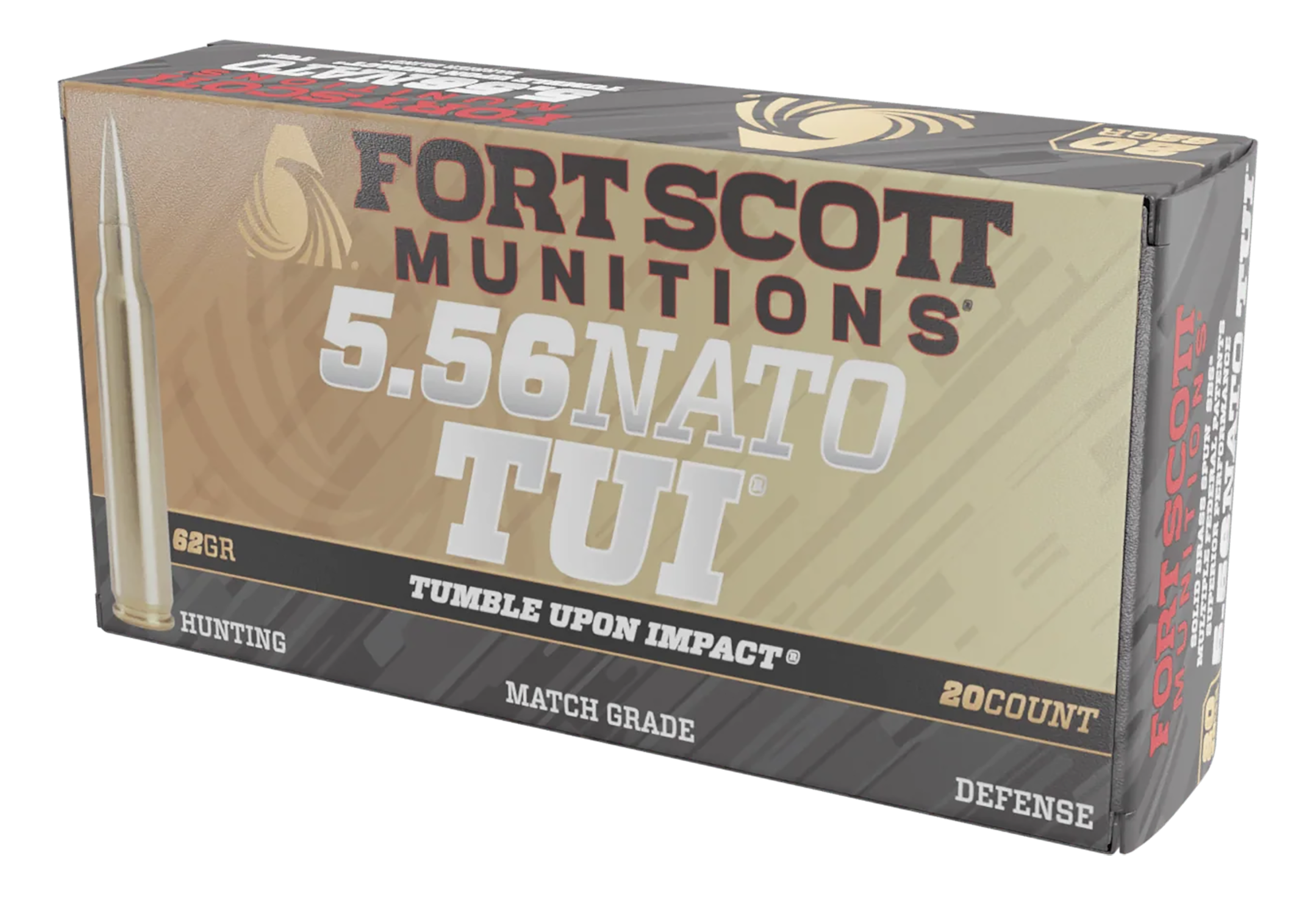 Fort Scott Munitions 556062SBV1 Tumble Upon Impact (TUI) 5.56x45mmNATO 62gr Solid Brass Spun 20 Per Box/25 Case
