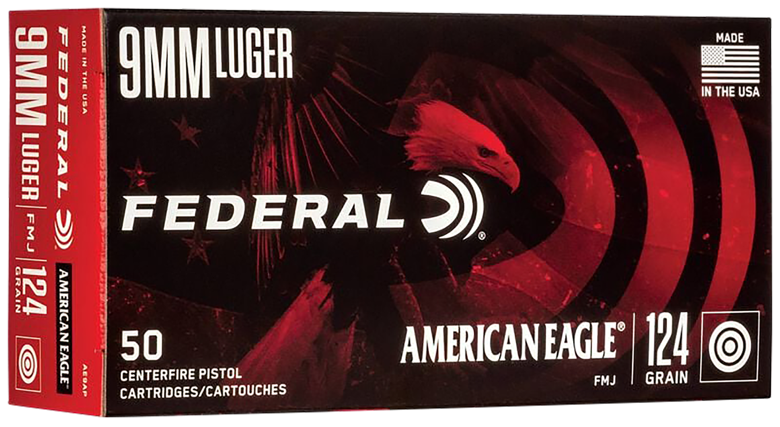 Federal AE9AP American Eagle Handgun 9mmLuger 124gr Full Metal Jacket 50 Per Box/20 Case