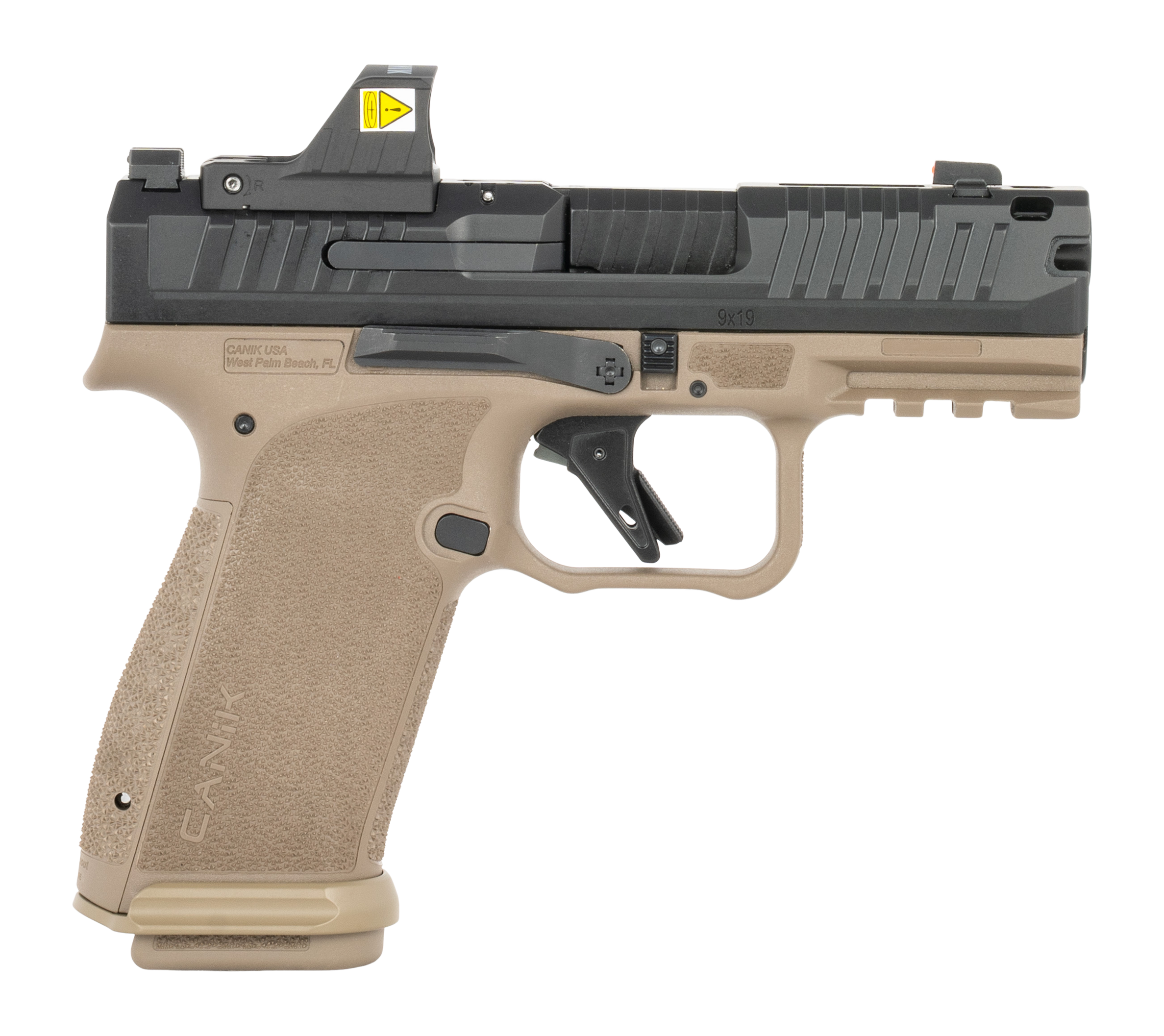 Canik HG8658BDV-N Mete MC9 Prime w/Optic 9mm Luger 17+1 3.64" Black Nitride Steel Integrated Compensator/Serrated w/Optic Slide, Flat Dark Earth Polymer Frame w/Beavertail & Picatinny Rail Interchange