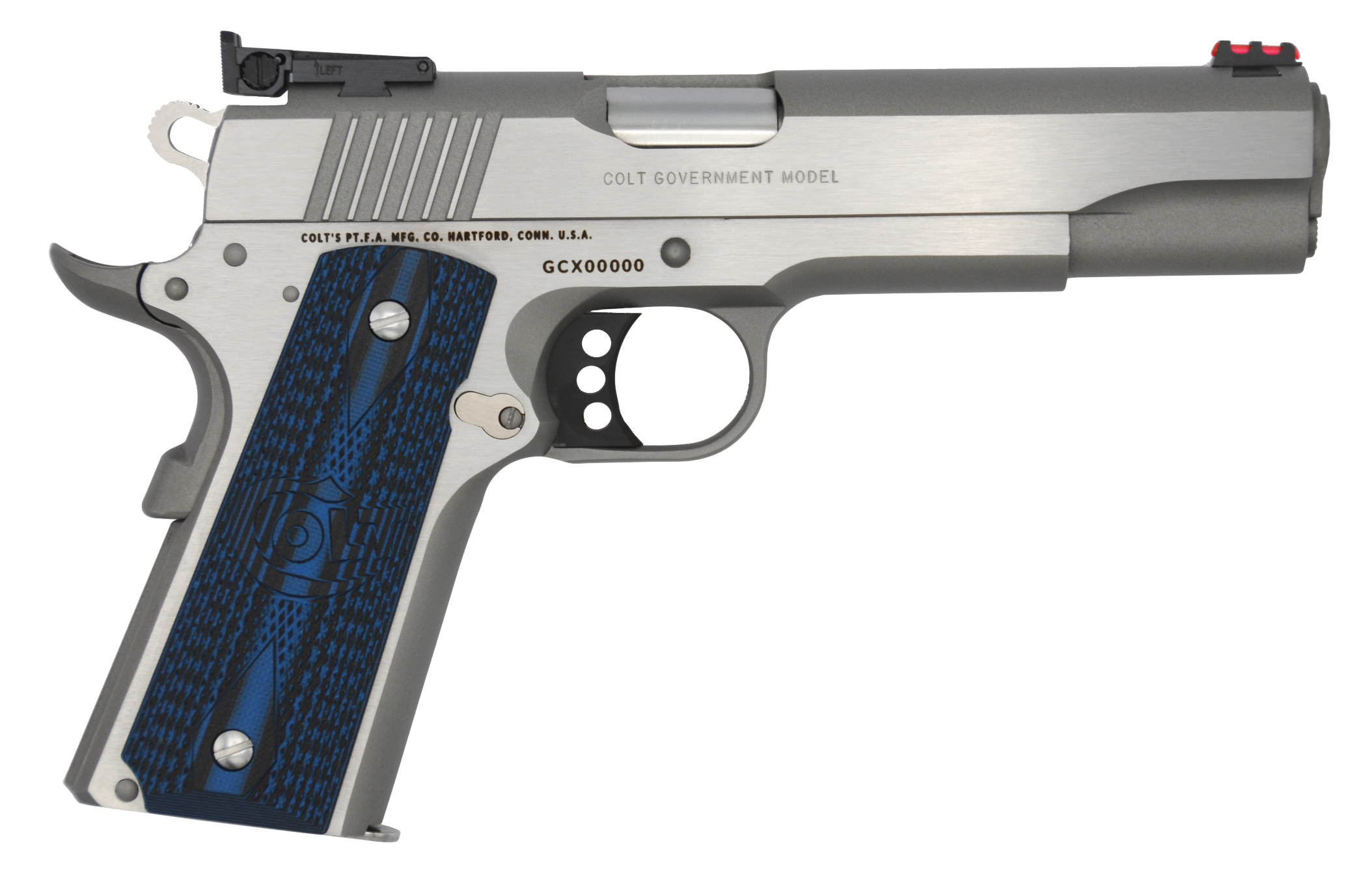 Colt Mfg O5070GCL Gold Cup Lite  45 ACP 8+1 5" Stainless National Match Barrel, Stainless Steel Serrated Slide, Stainless Steel Frame w/Beavertail, Blue Scalloped G10 Grip, Ambidextrous